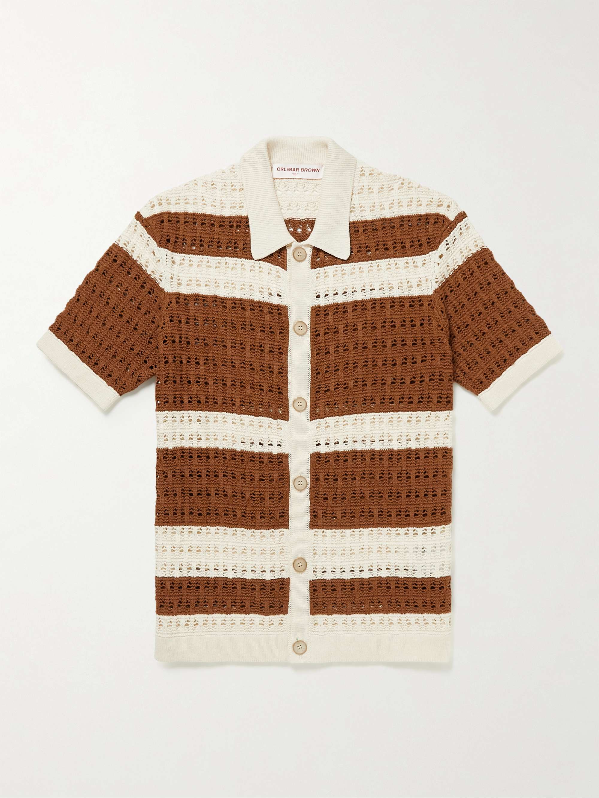 ORLEBAR BROWN Fabien Striped Crochet-Knit Cotton and Linen-Blend Cardigan