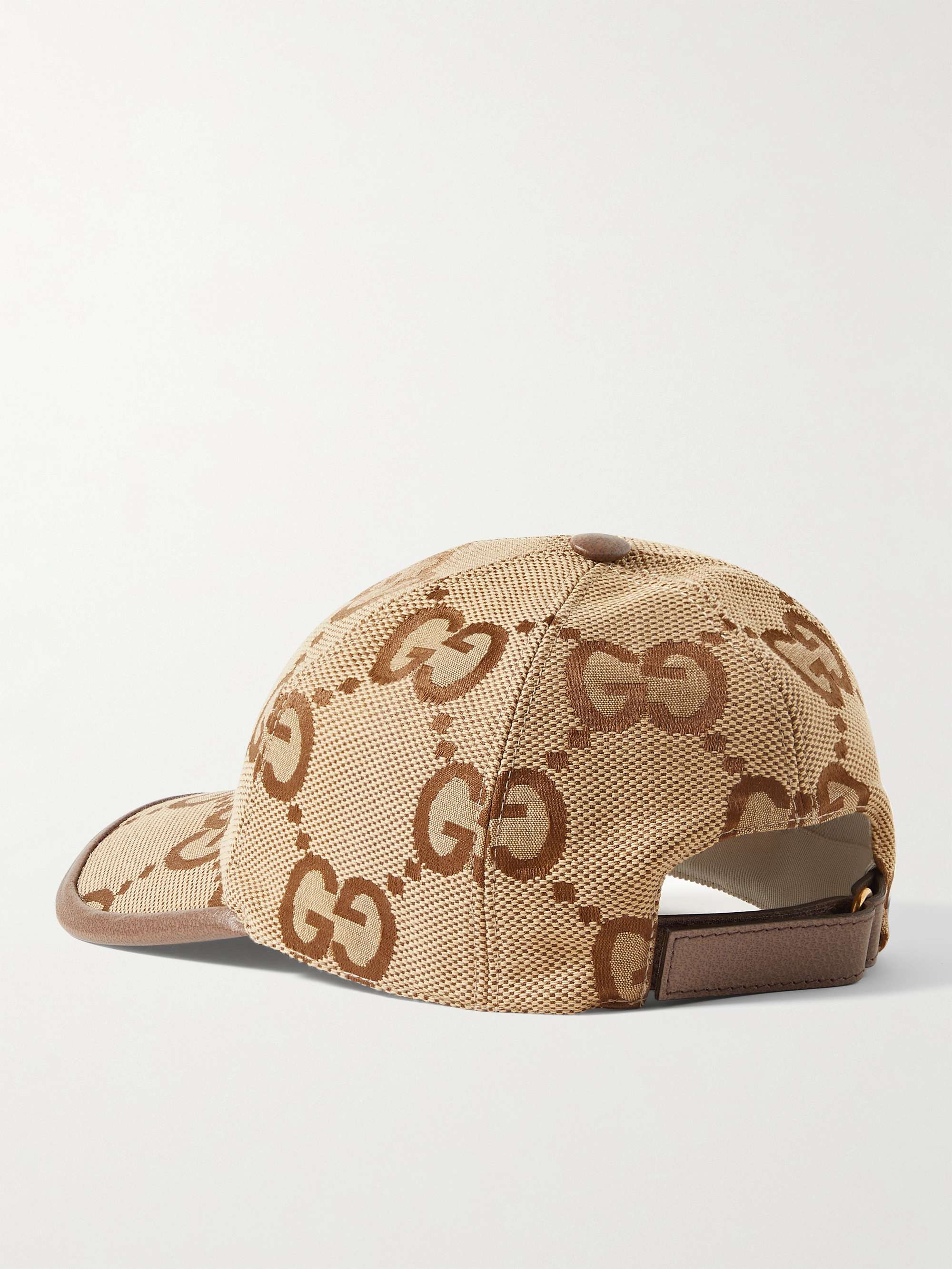 GUCCI Leather-Trimmed Monogrammed Canvas Baseball Cap