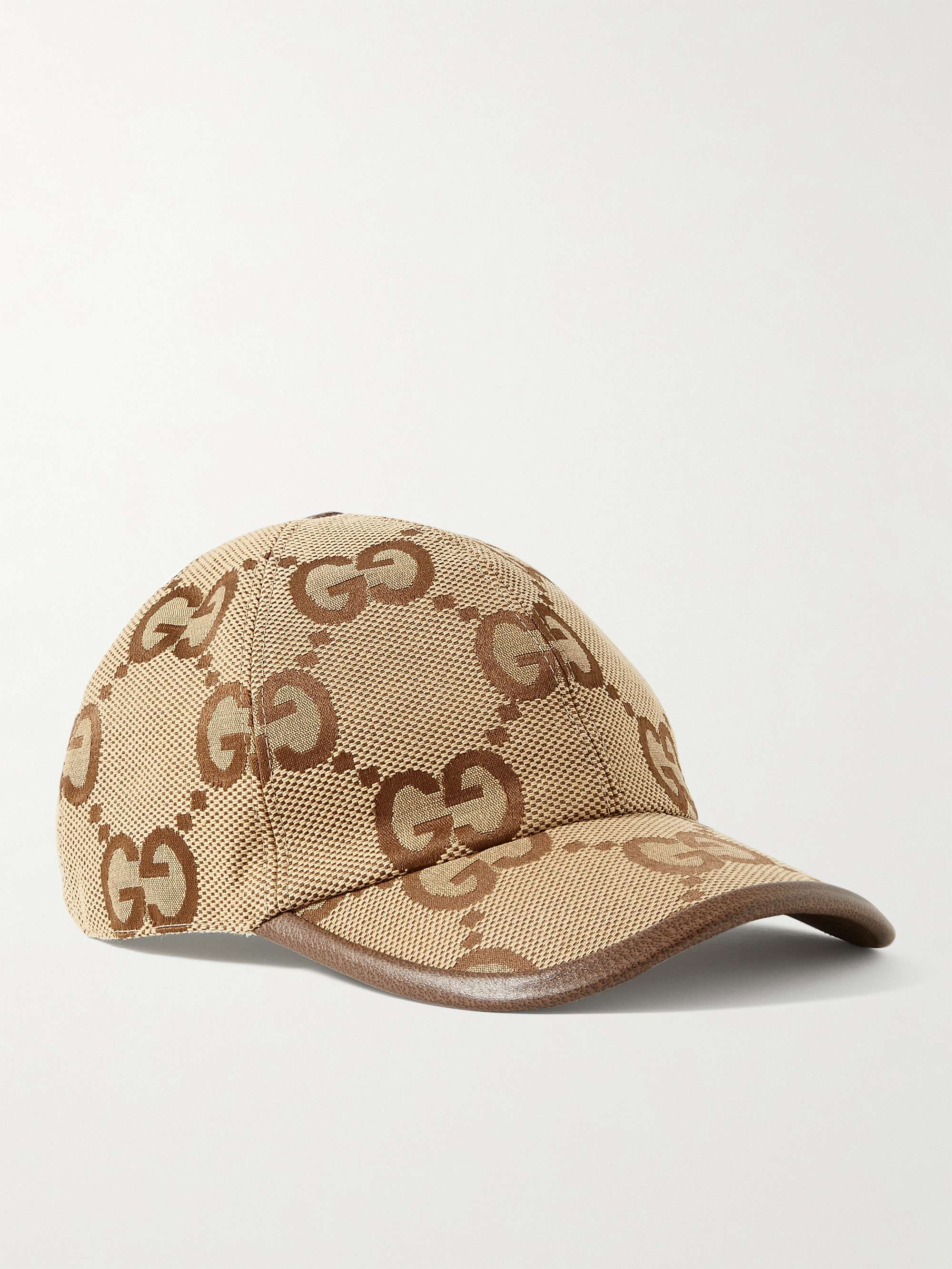 GUCCI Leather-Trimmed Monogrammed Canvas Baseball Cap