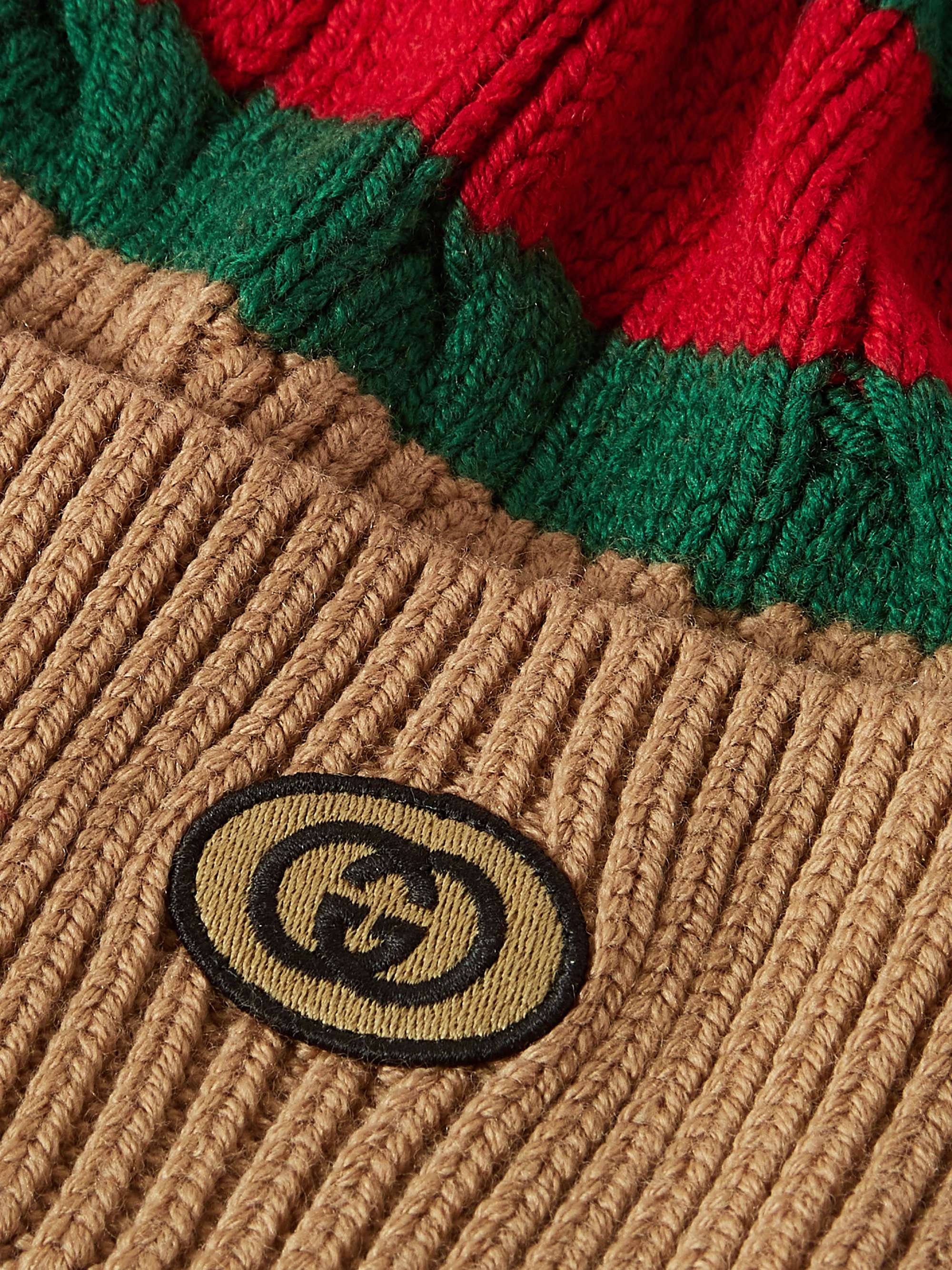 GUCCI Cable-Knit Striped Wool Beanie