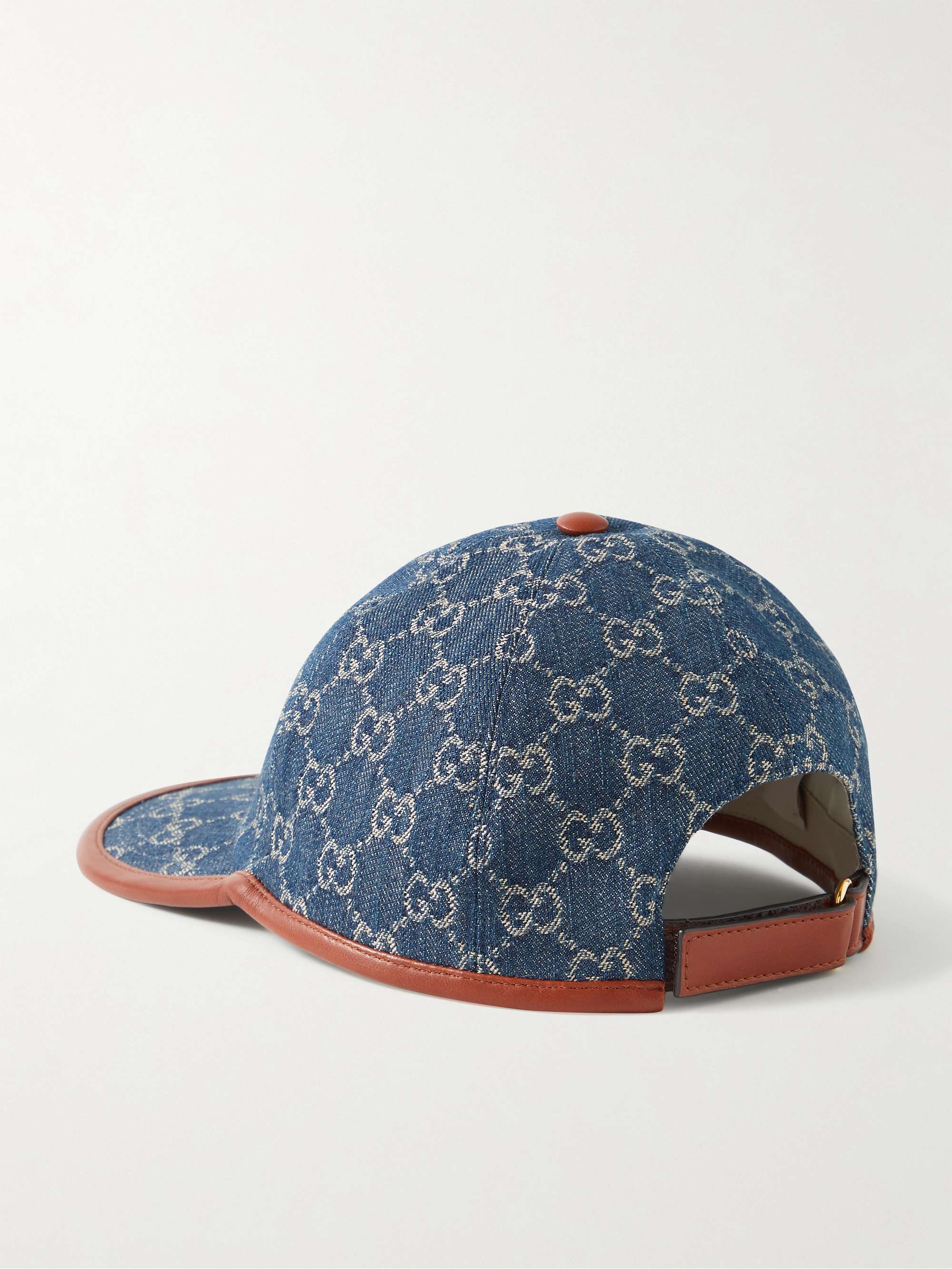 GUCCI Leather-Trimmed Logo-Jacquard Denim Baseball Cap