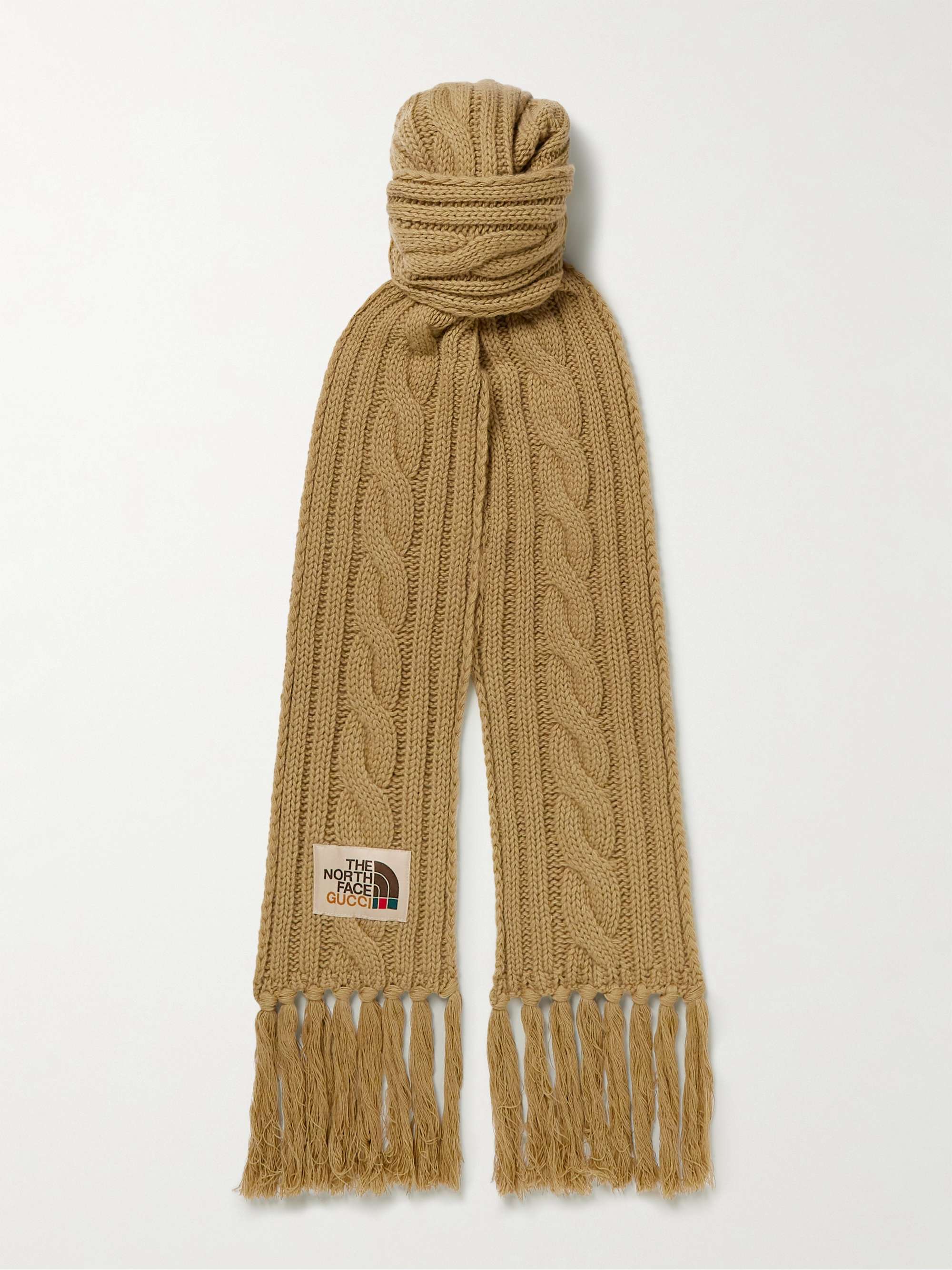 GUCCI + The North Face Fringed Cable-Knit Wool Scarf
