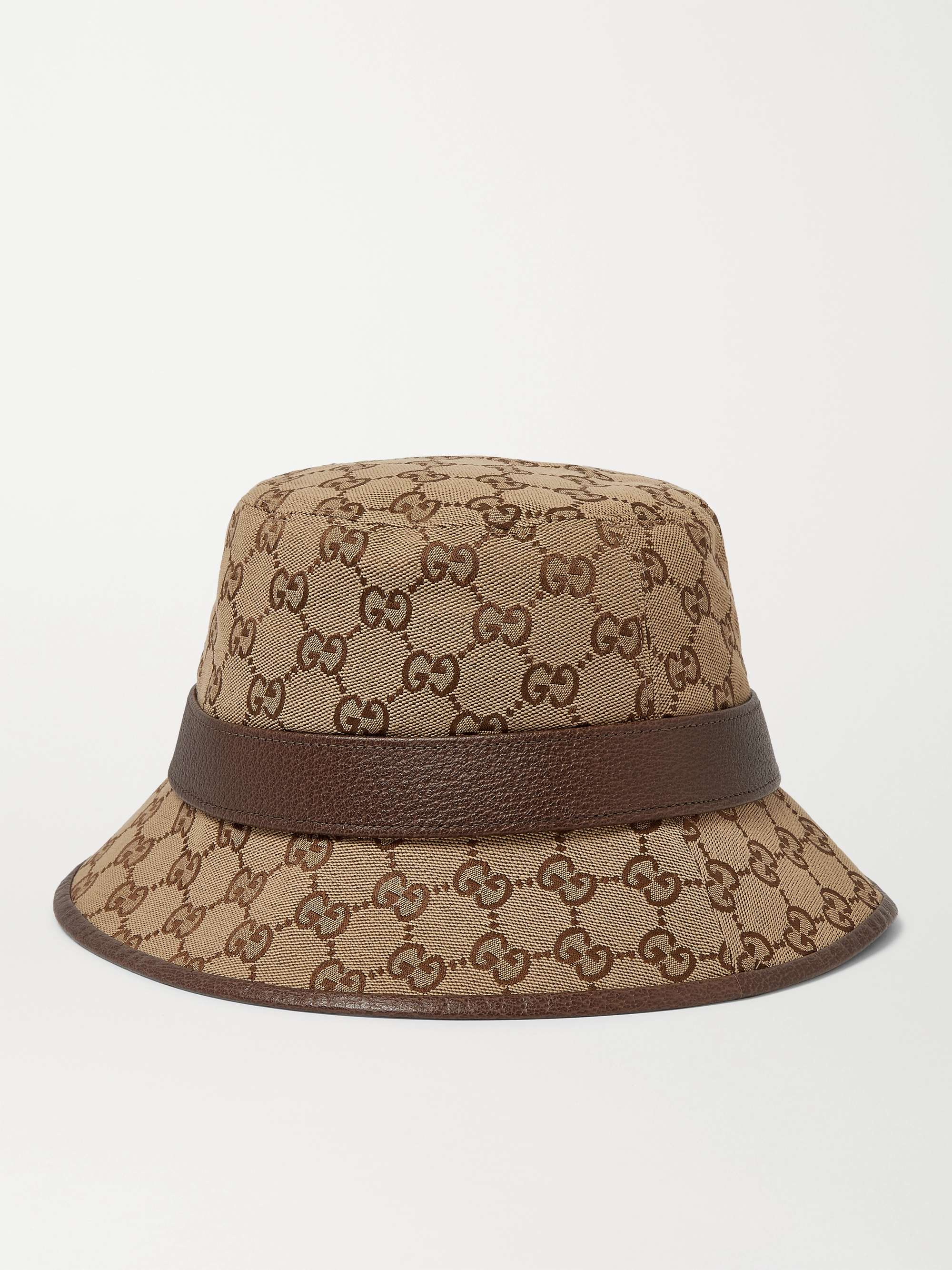 GUCCI Leather-Trimmed Monogrammed Canvas Bucket Hat