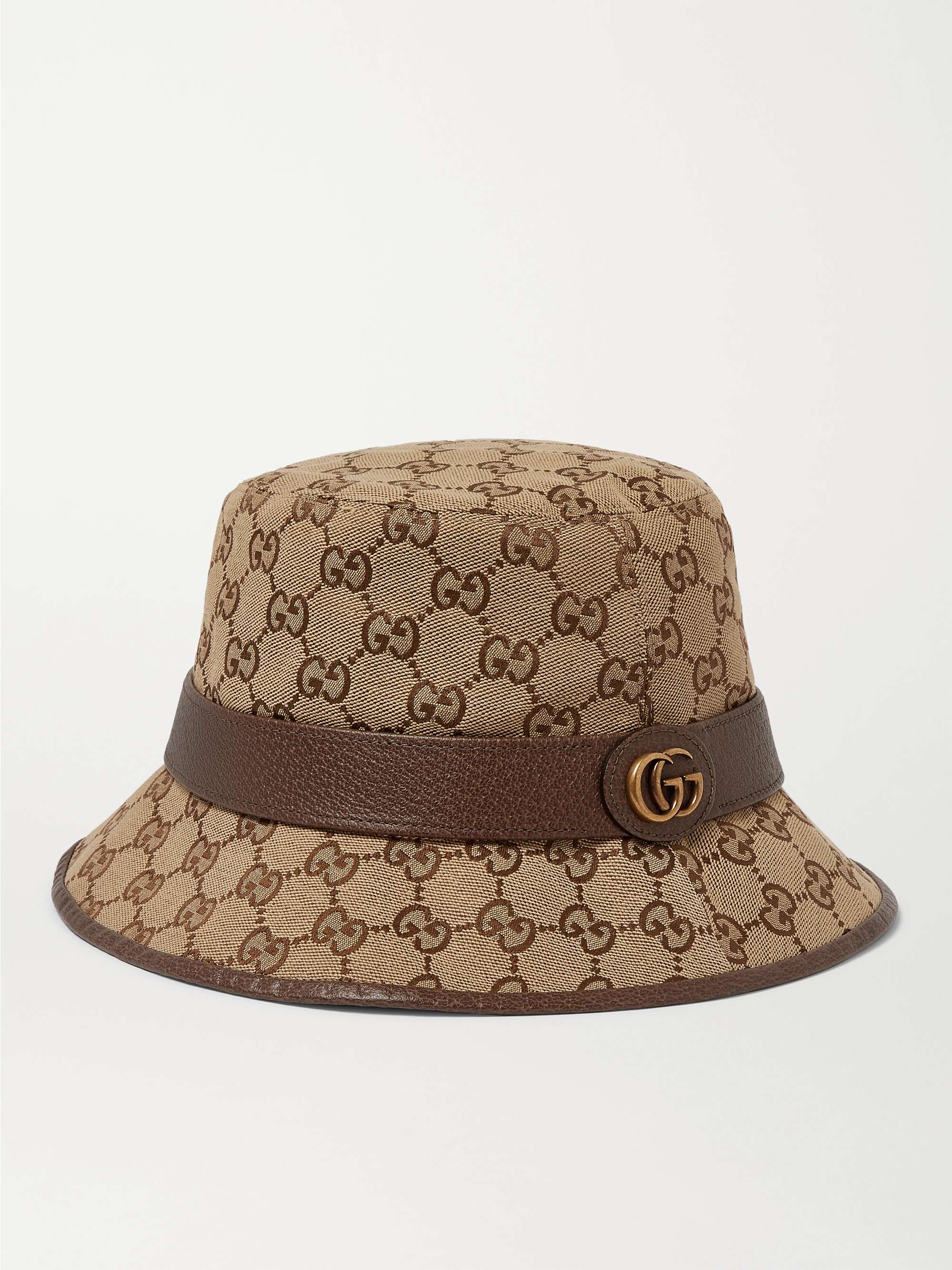 GUCCI Leather-Trimmed Monogrammed Canvas Bucket Hat