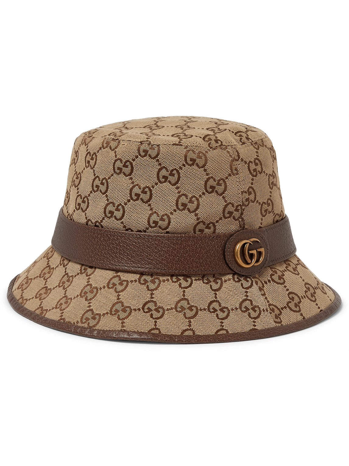 Gucci - Leather-Trimmed Monogrammed Canvas Bucket Hat - Men - Brown - S for  Men