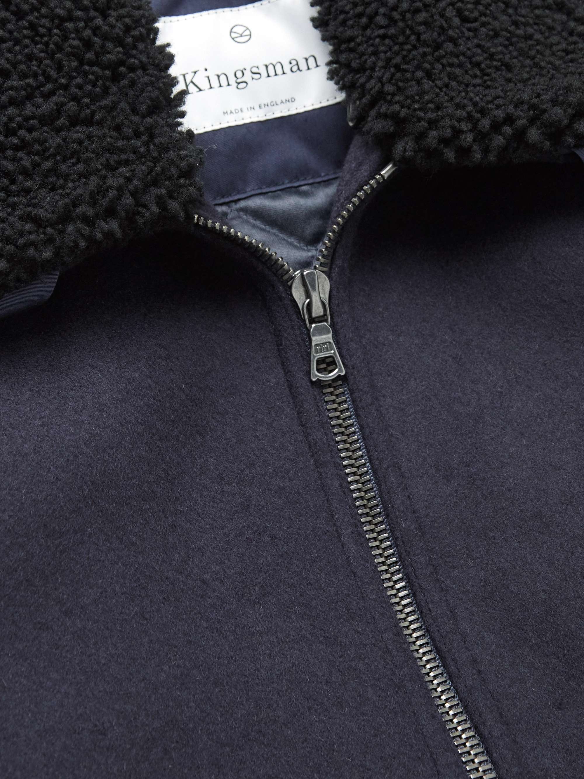 KINGSMAN Faux Shearling-Trimmed Lambswool and Cashmere-Blend Bomber Jacket
