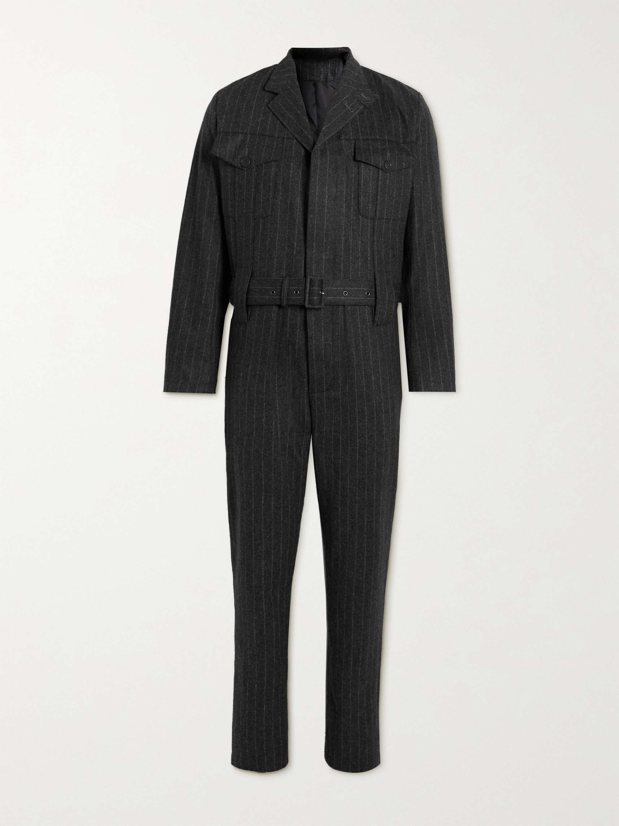 KINGSMAN Belted Pinstriped Wool-Flannel Jumpsuit