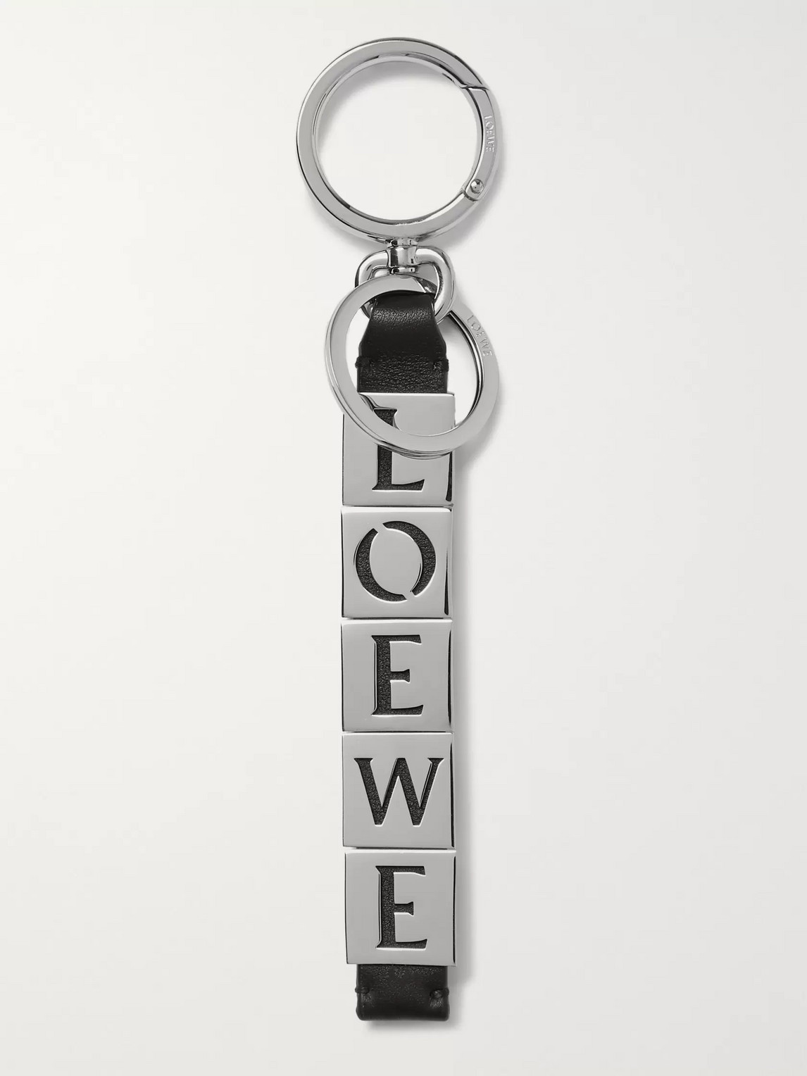 LOEWE LOGO-ENGRAVED LEATHER AND SILVER-TONE KEY FOB