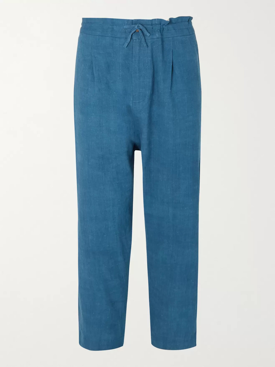 11.11/eleven Eleven Tapered Pleated Cotton Drawstring Trousers In Blue