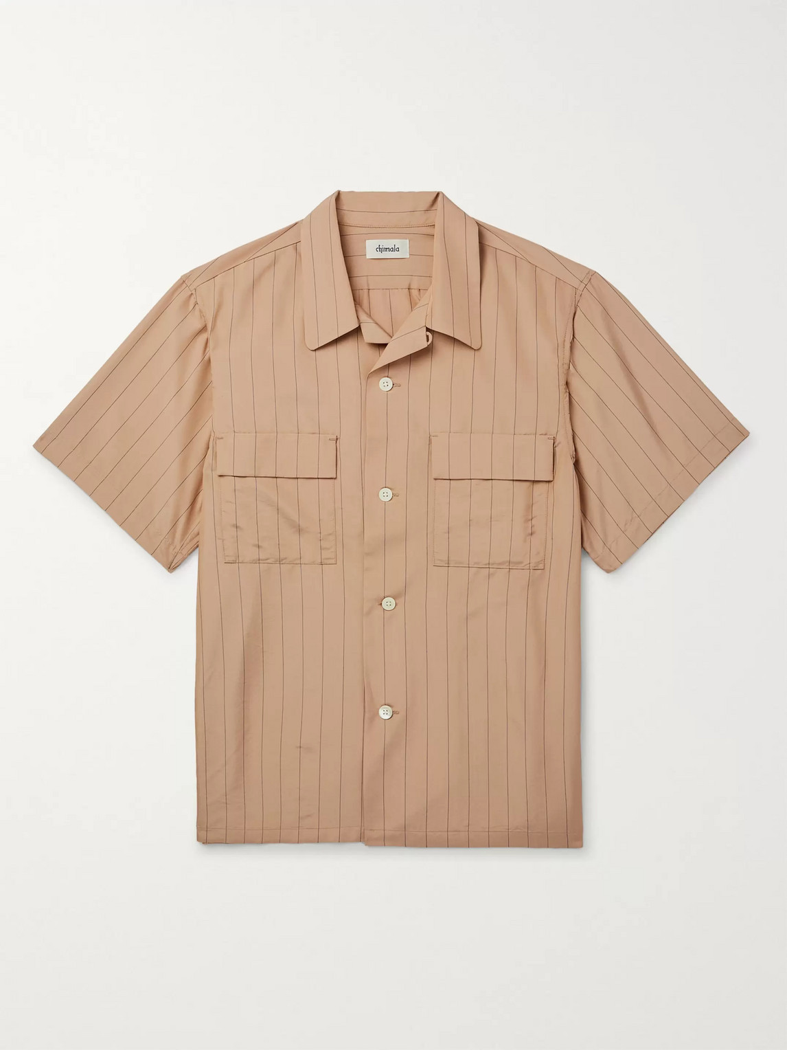 Chimala Camp-collar Striped Matte-satin Shirt In Brown
