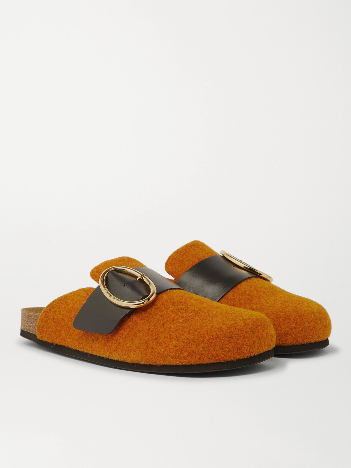 JW ANDERSON LEATHER-TRIMMED FELT BACKLESS LOAFERS