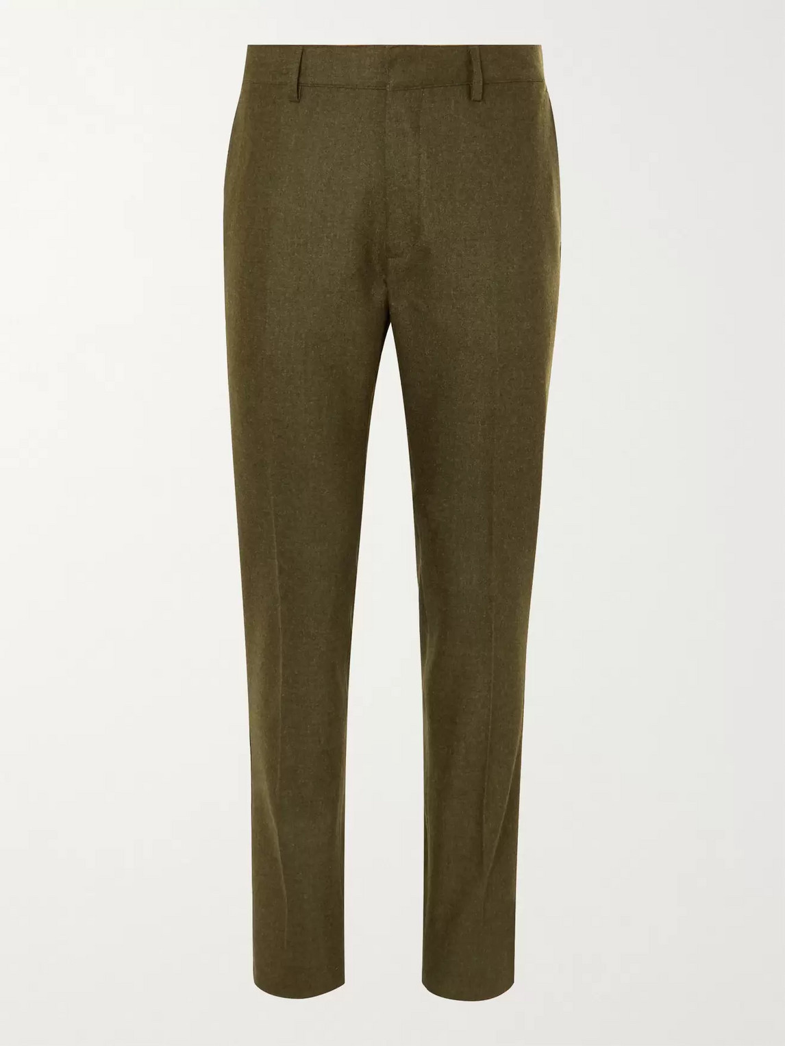 Tod's Tapered Mélange Virgin Wool-blend Flannel Trousers In Green