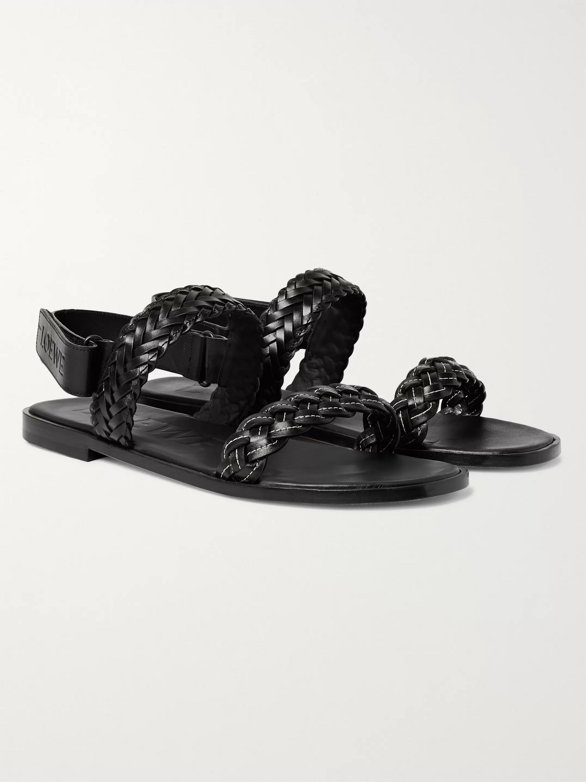 Loewe Paula's Ibiza Braided Leather Sandals In Black