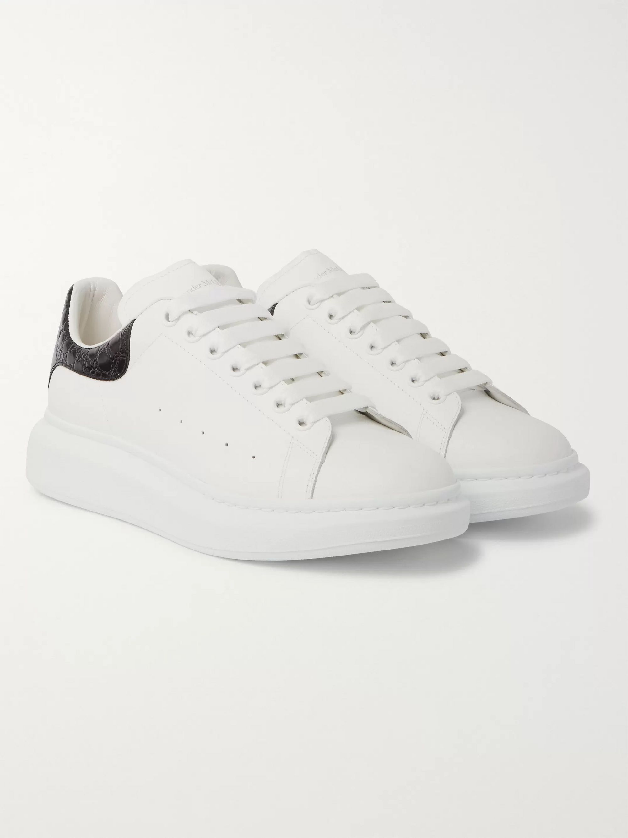 Croc Effect-Trimmed Leather Sneakers 