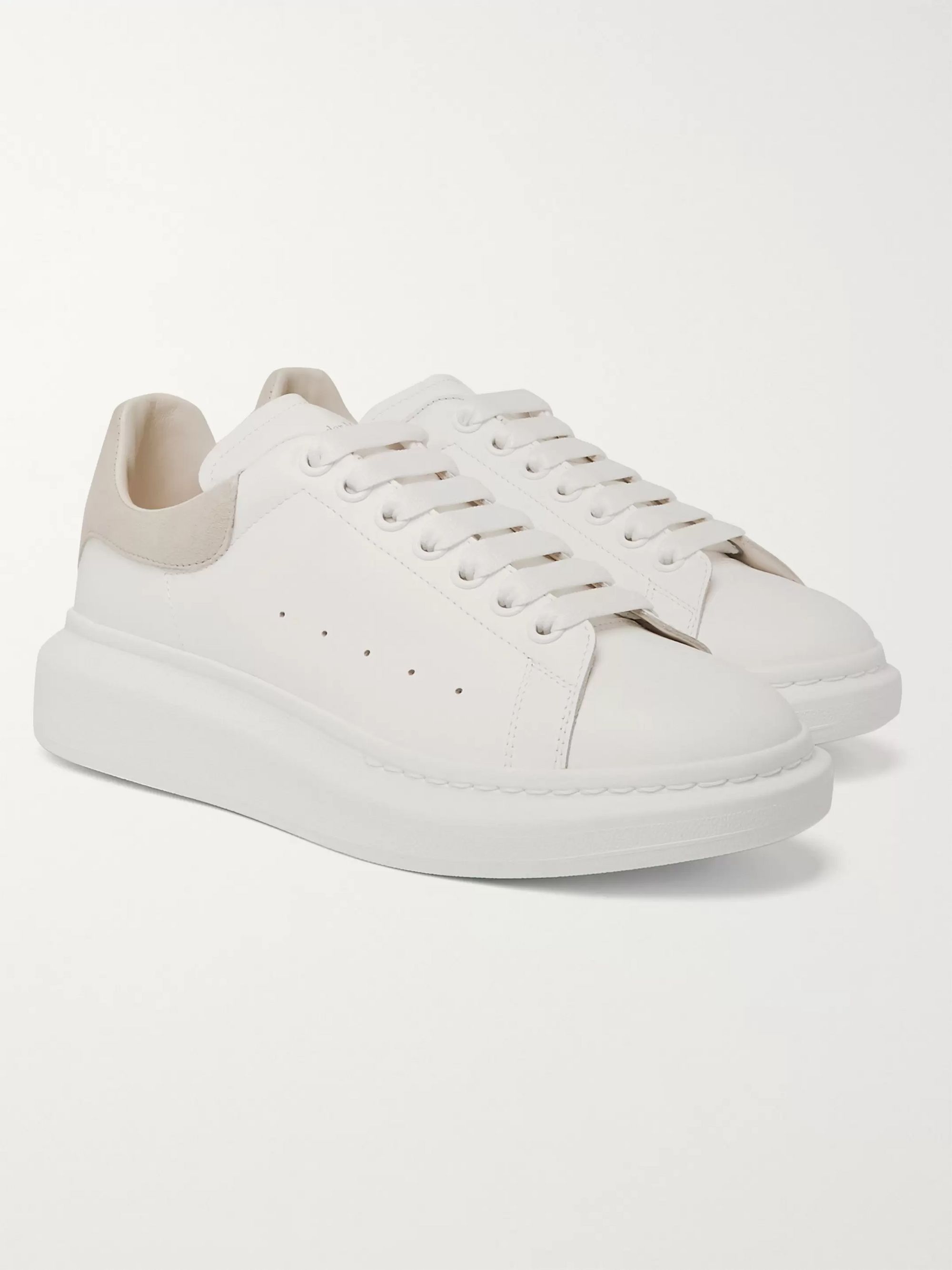 White Exaggerated-Sole Suede-Trimmed 