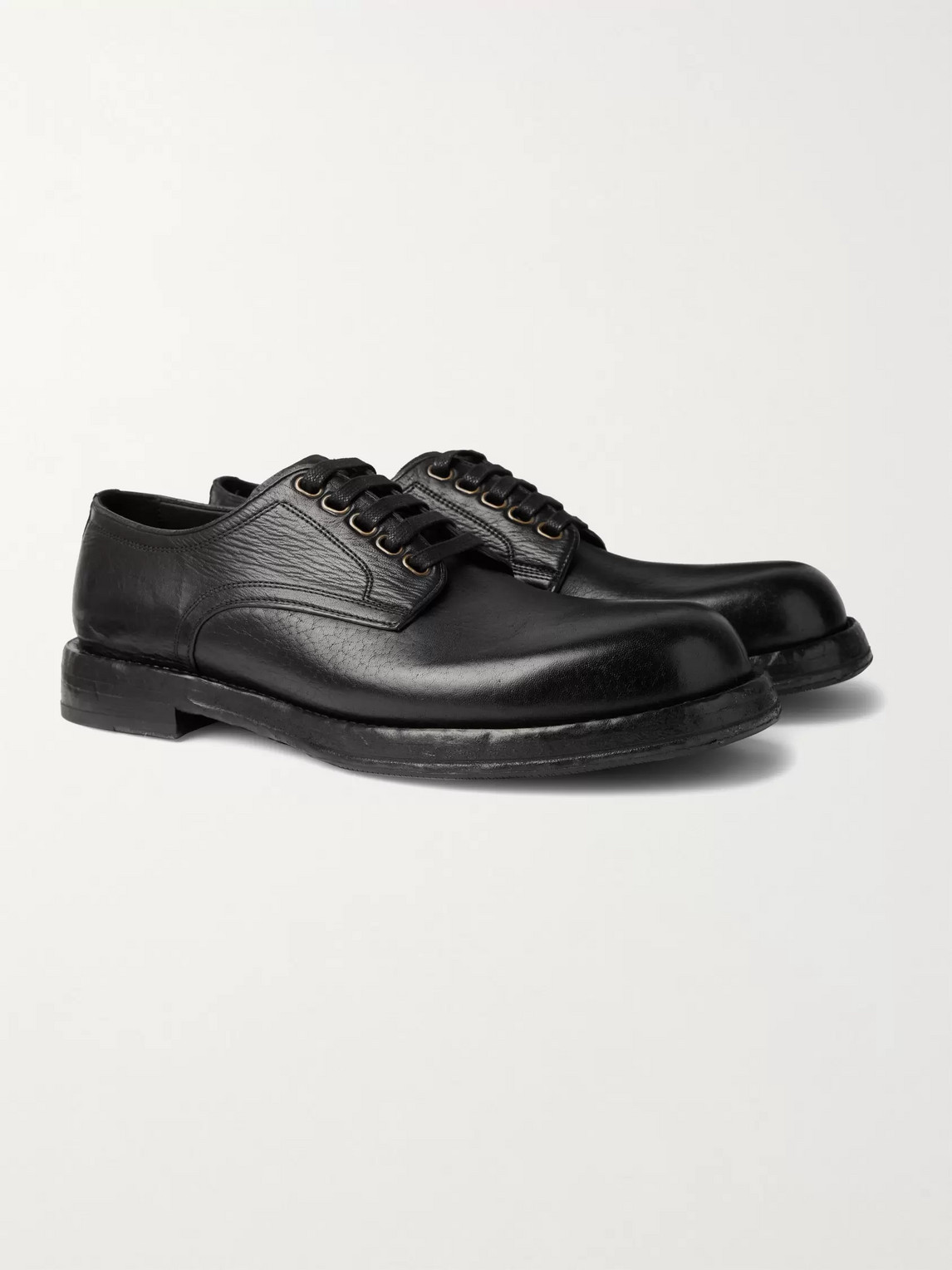 Dolce & Gabbana Perugino Textured-leather Derby Shoes In Black