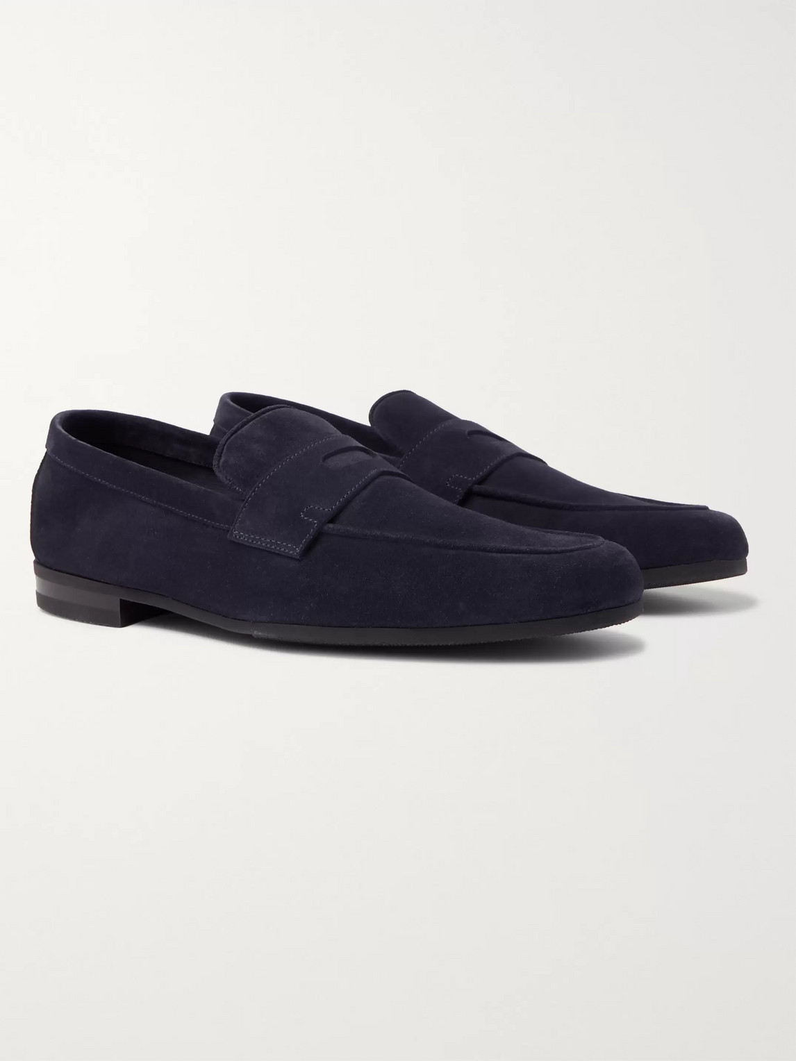 John Lobb Thorne Suede Penny Loafers In Blue | ModeSens