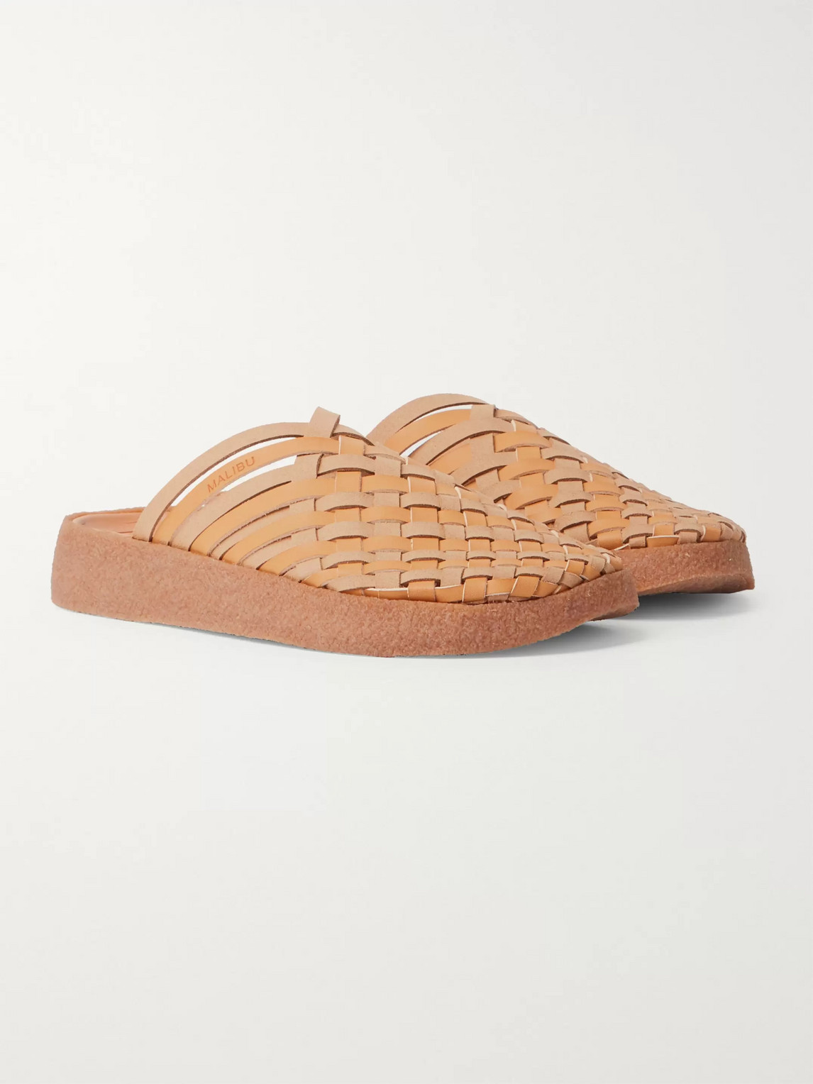 Malibu Colony Woven Faux Leather Sandals In Brown