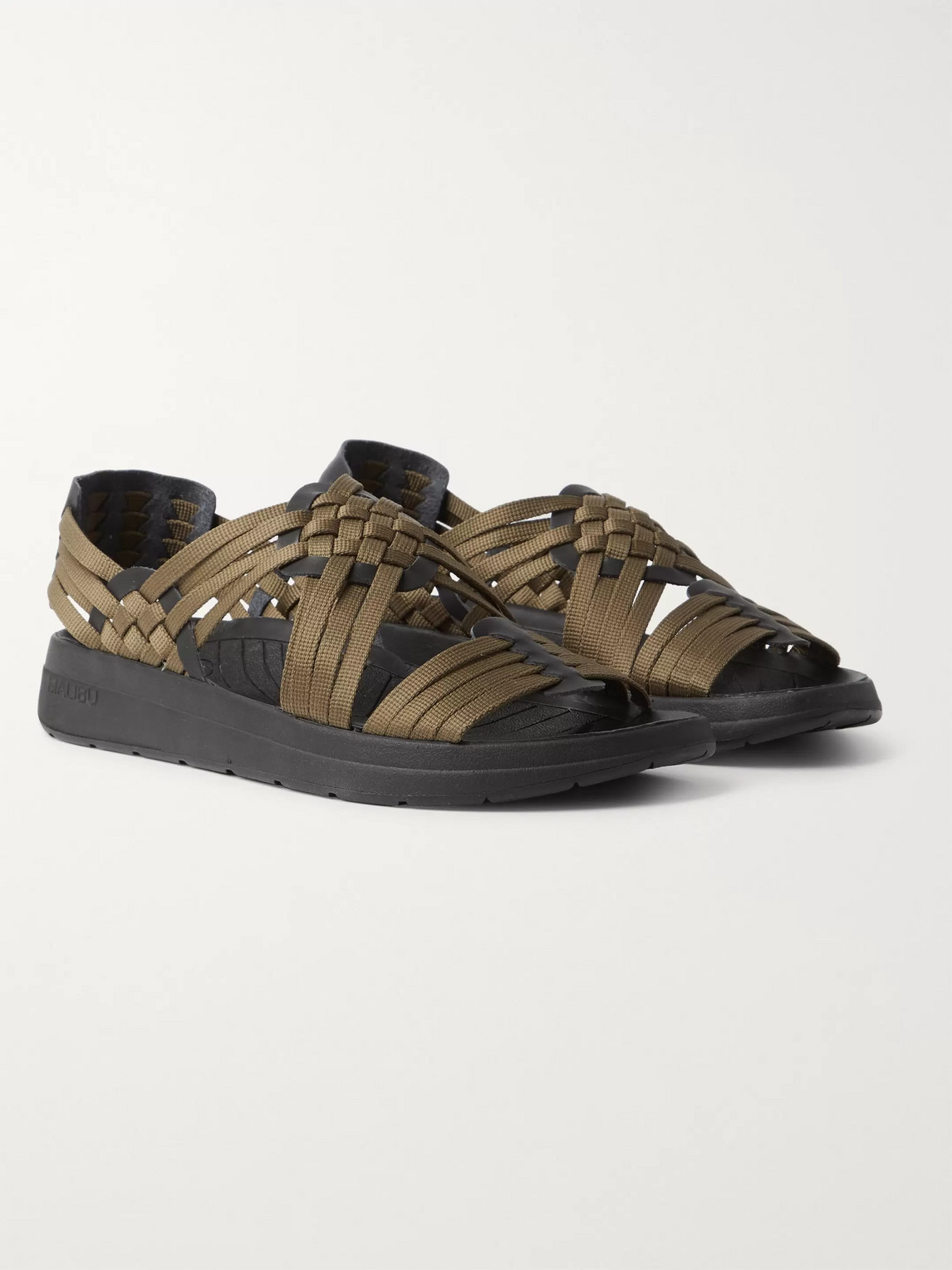 MALIBU CANYON FAUX LEATHER-TRIMMED WOVEN WEBBING SANDALS
