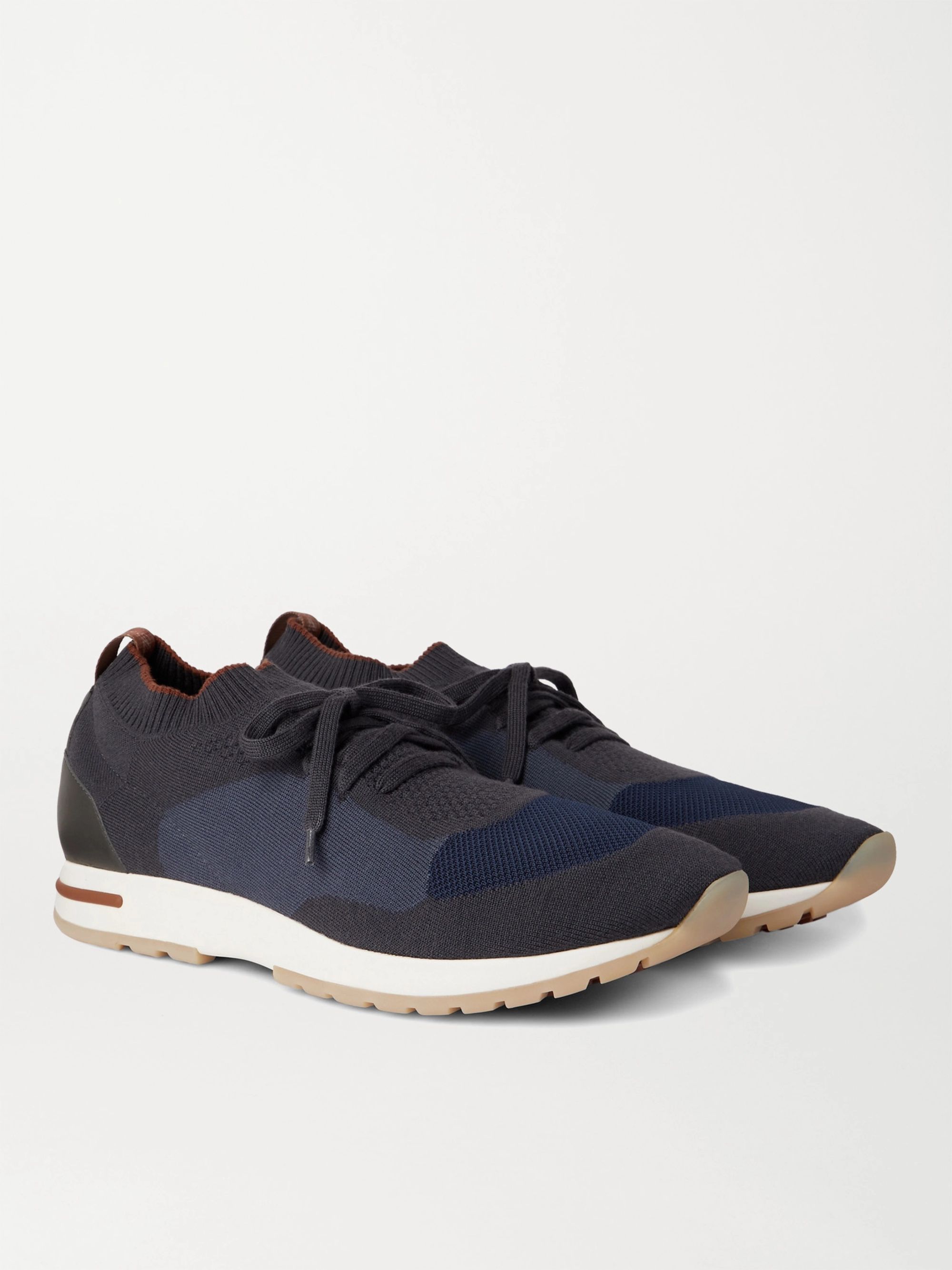Navy 360 Flexy Walk Leather-Trimmed Knitted Wool Sneakers | LORO PIANA ...