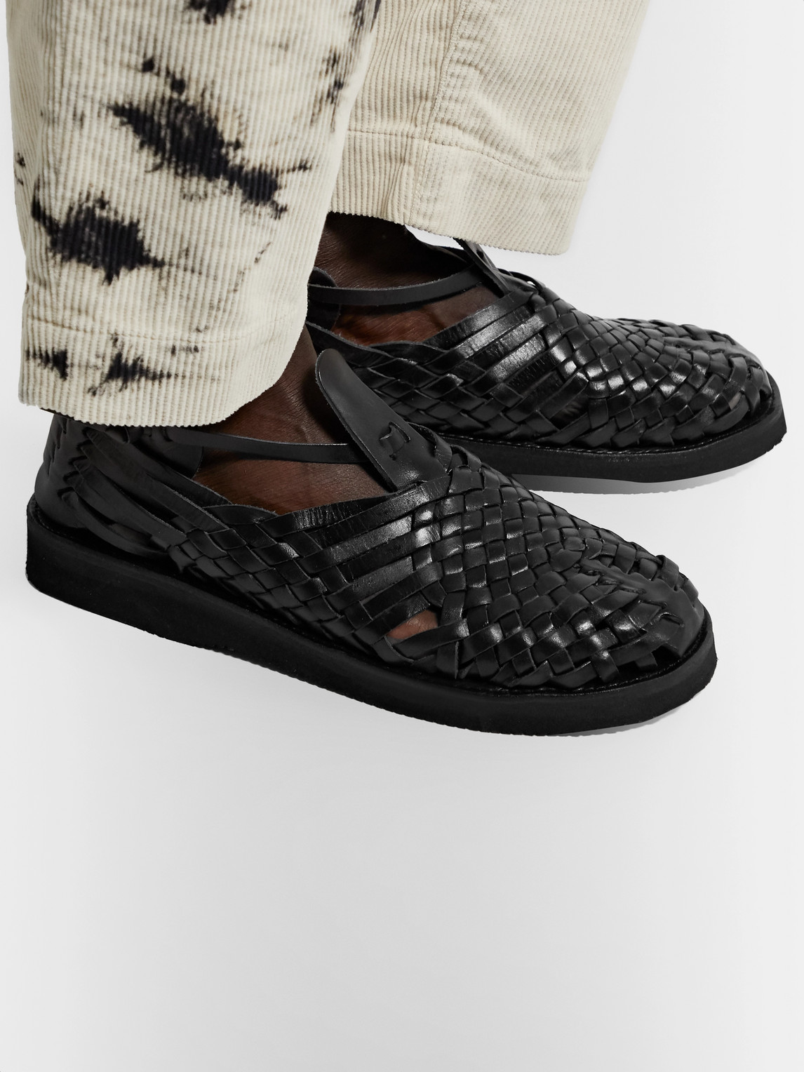 Yuketen Crus Woven Leather Sandals In Black