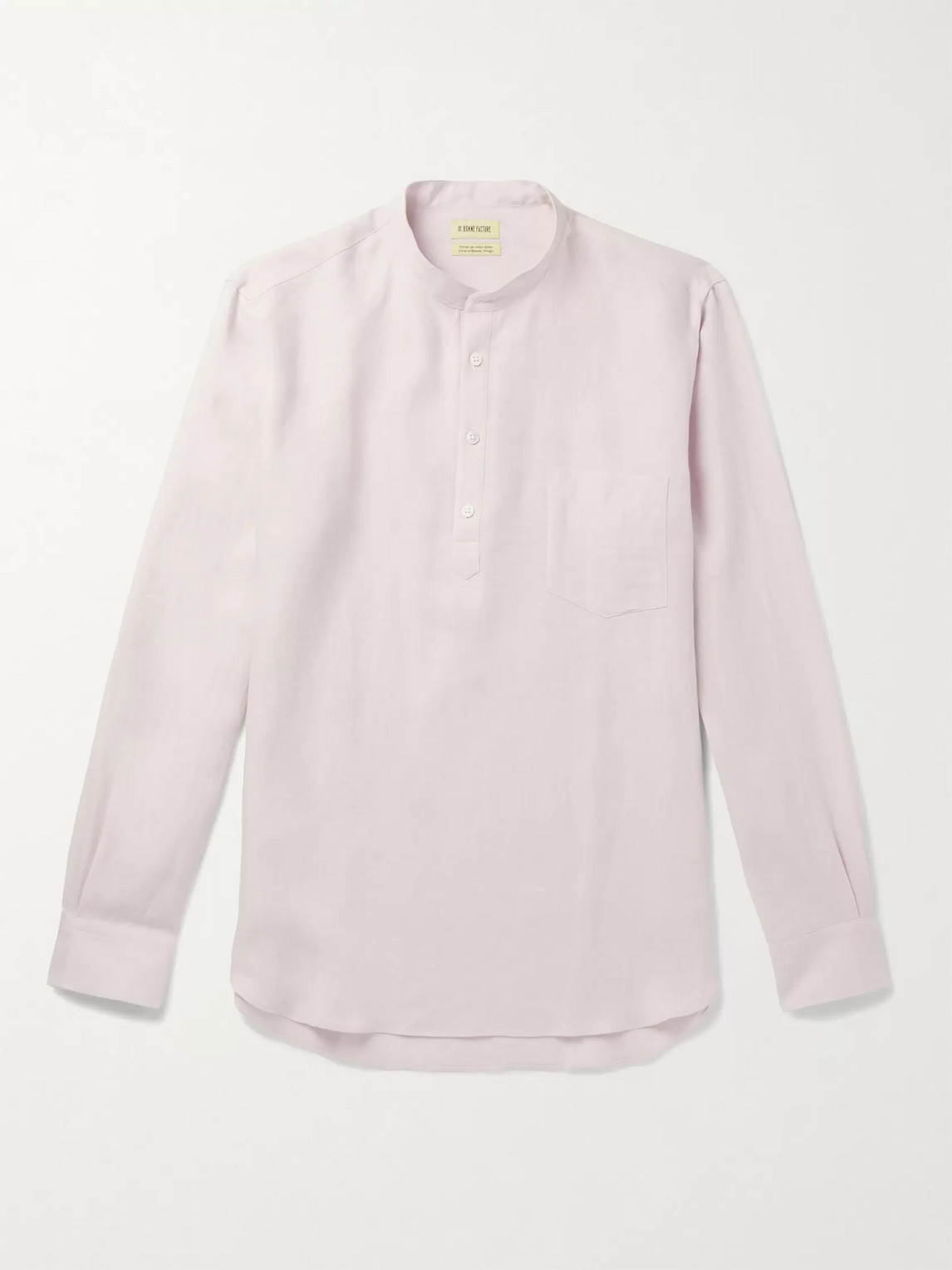 De Bonne Facture Grandad-collar Linen Half-placket Shirt In Grey