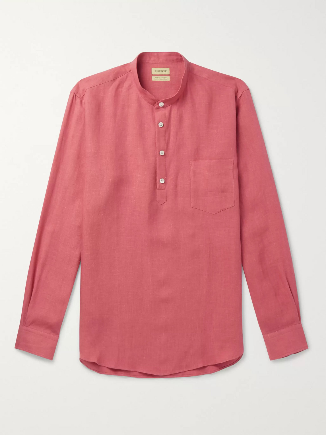 De Bonne Facture Grandad-collar Linen Half-placket Shirt In Red