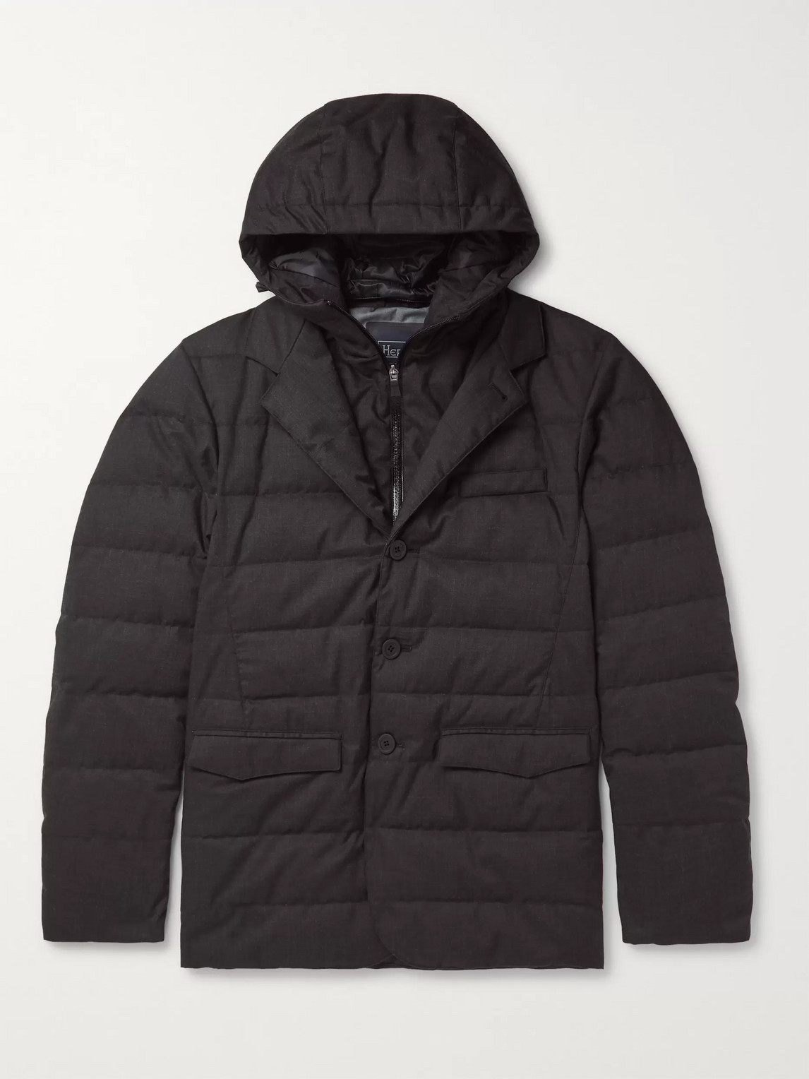 Herno Laminar Quilted Tech-flannel And Gore-tex Hooded Down Jacket In Gray