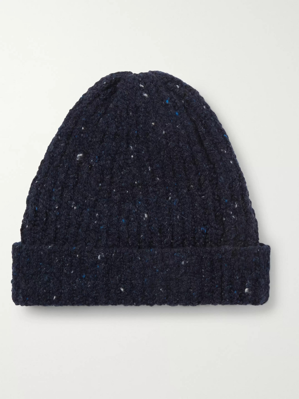 Inis Meain Ribbed Donegal Merino Wool And Cashmere-blend Beanie In Blue
