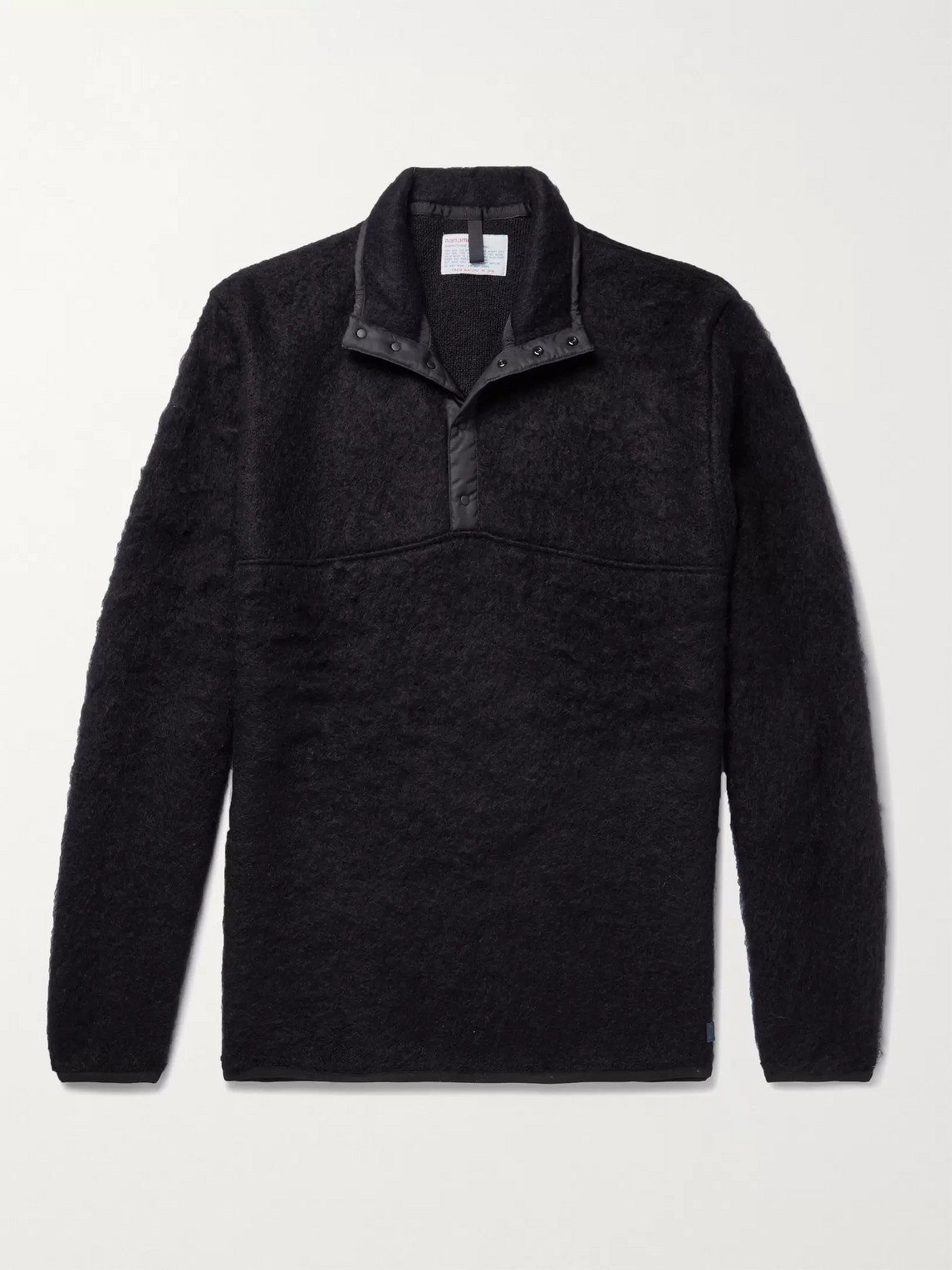 NANAMICA SHELL-TRIMMED MOHAIR-BLEND HALF-PLACKET SWEATER