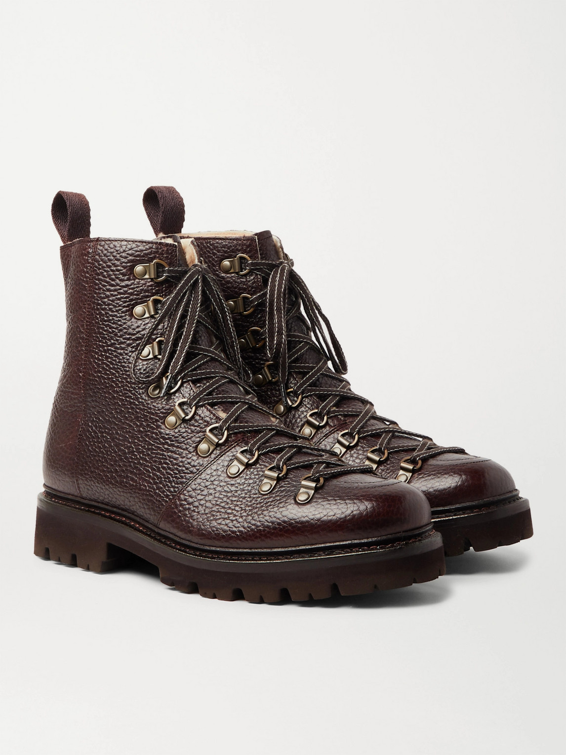 GRENSON BRADY SHEARLING-LINED FULL-GRAIN LEATHER HIKING BOOTS