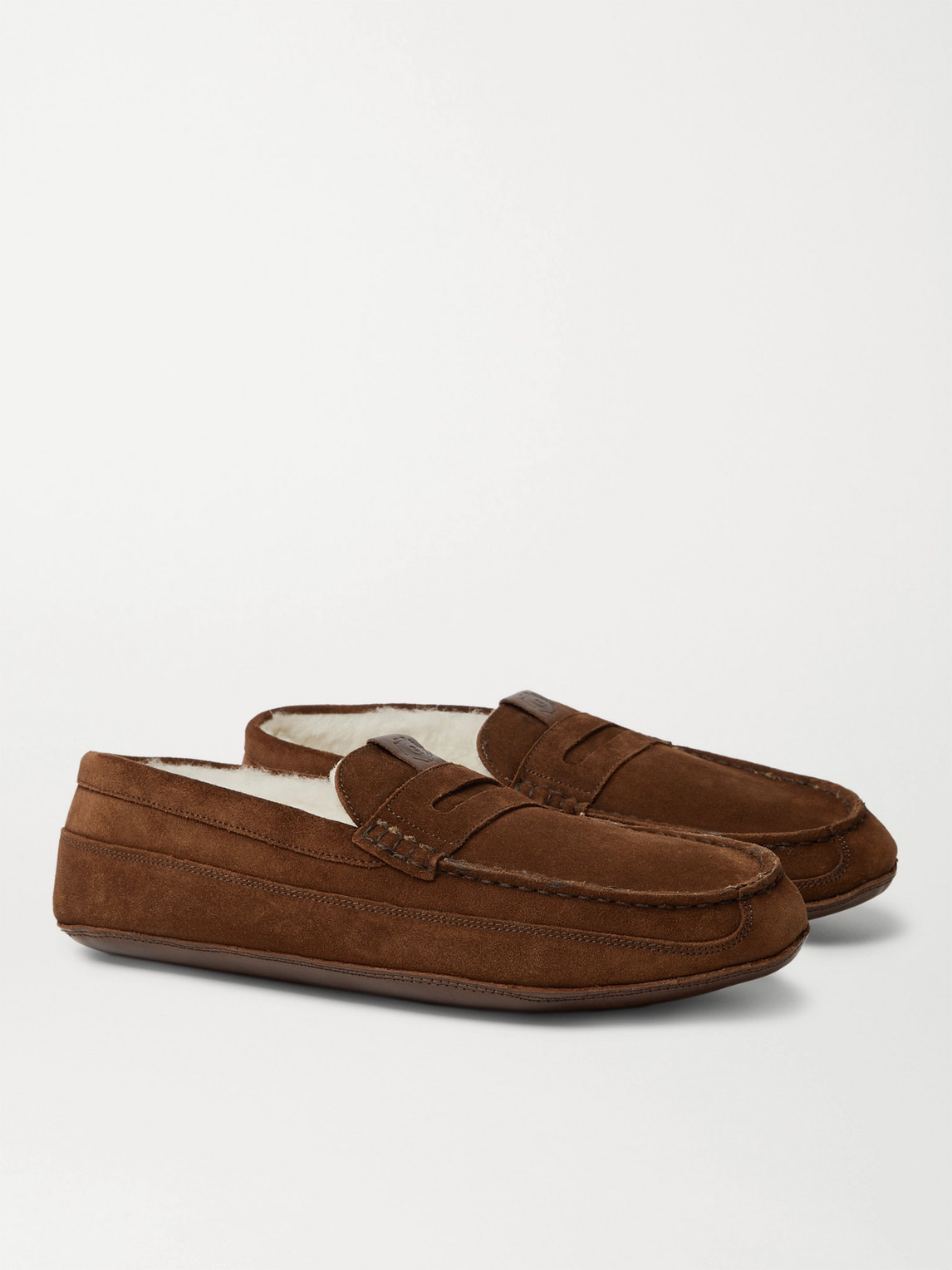 Grenson Sly Shearling-lined Suede Slippers In Brown