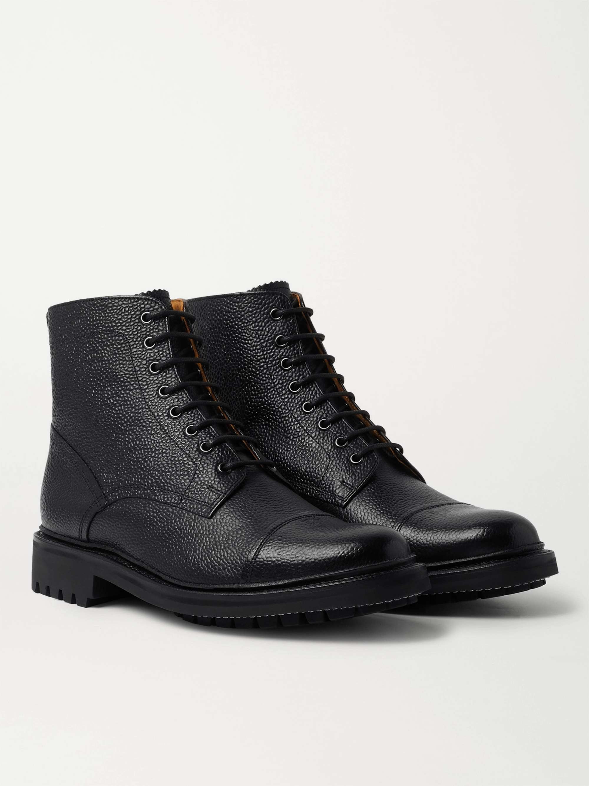 GRENSON Joseph Cap-Toe Pebble-Grain Leather Boots