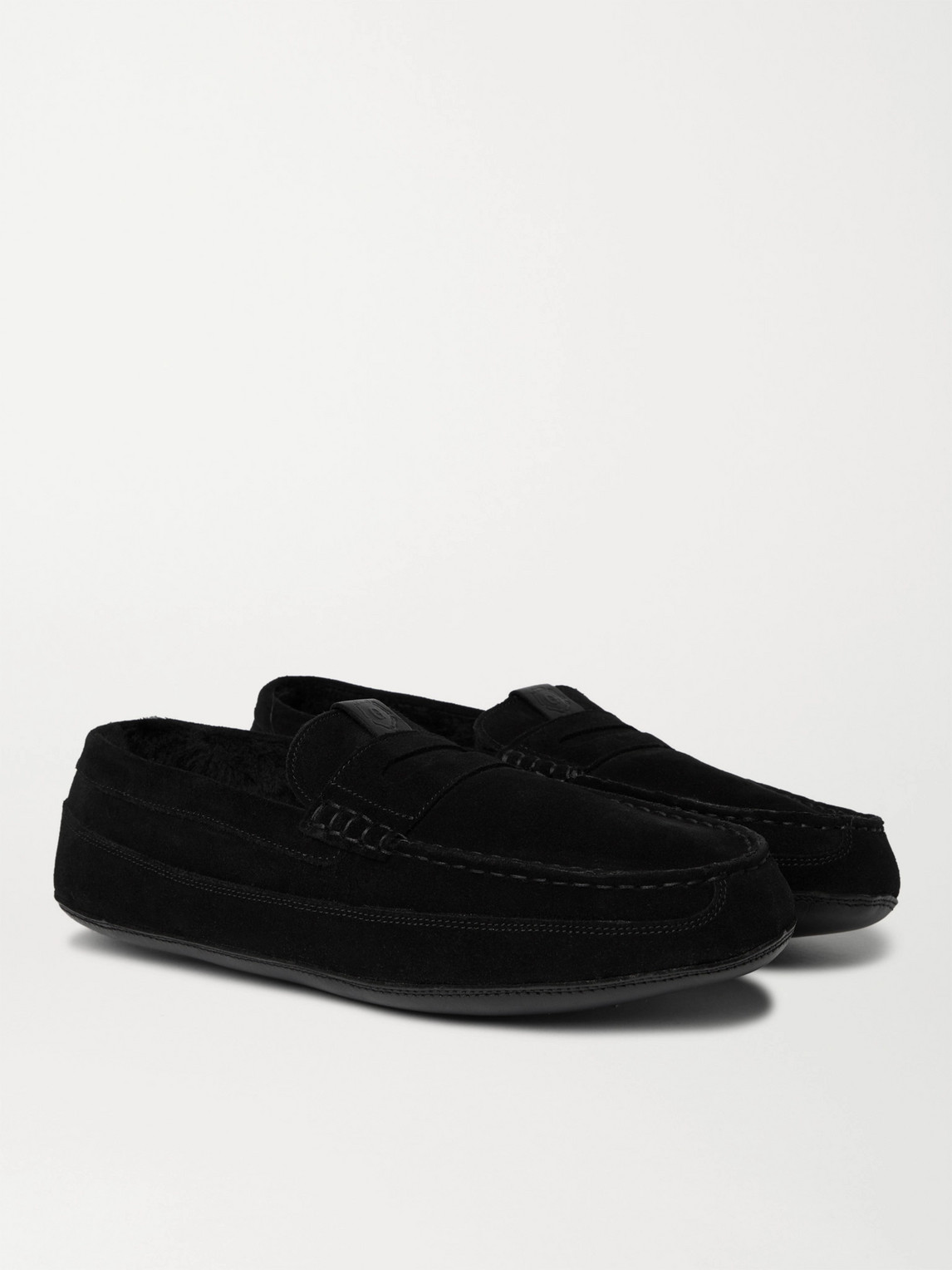 Grenson Sly Shearling-lined Suede Slippers In Black