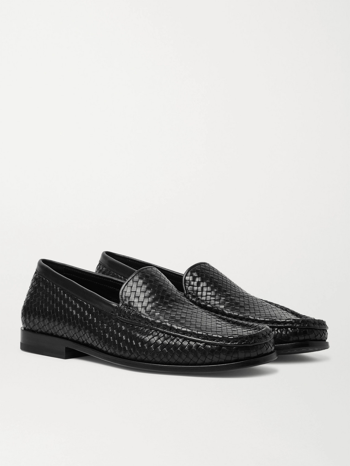 Jm Weston Collapsible-heel Woven Leather Loafers In Black