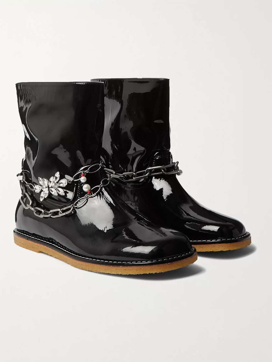 LOEWE CHAIN-EMBELLISHED PATENT-LEATHER BOOTS