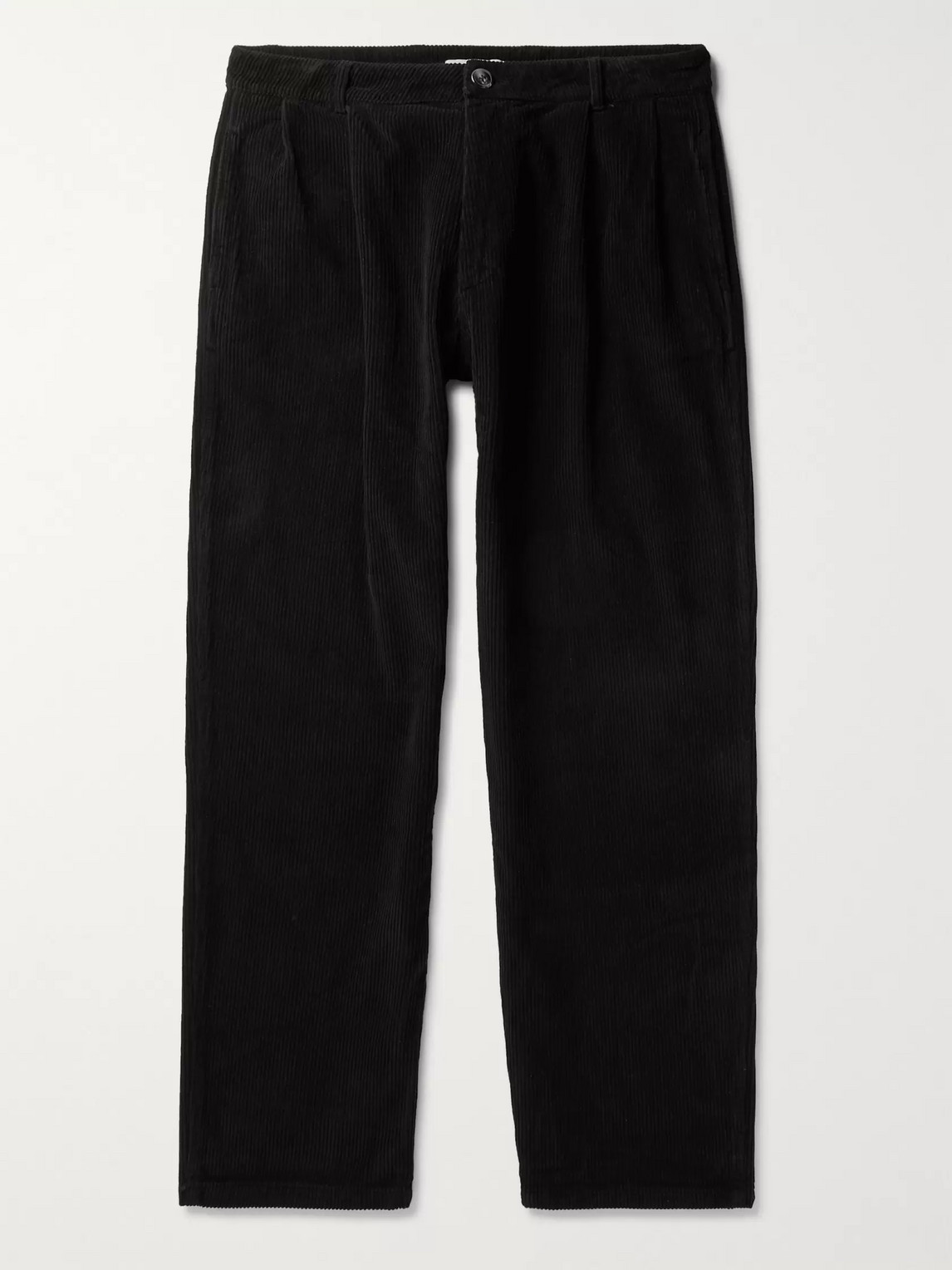 Pop Trading Company Hewitt Wide-leg Pleated Cotton-corduroy Suit Trousers In Black