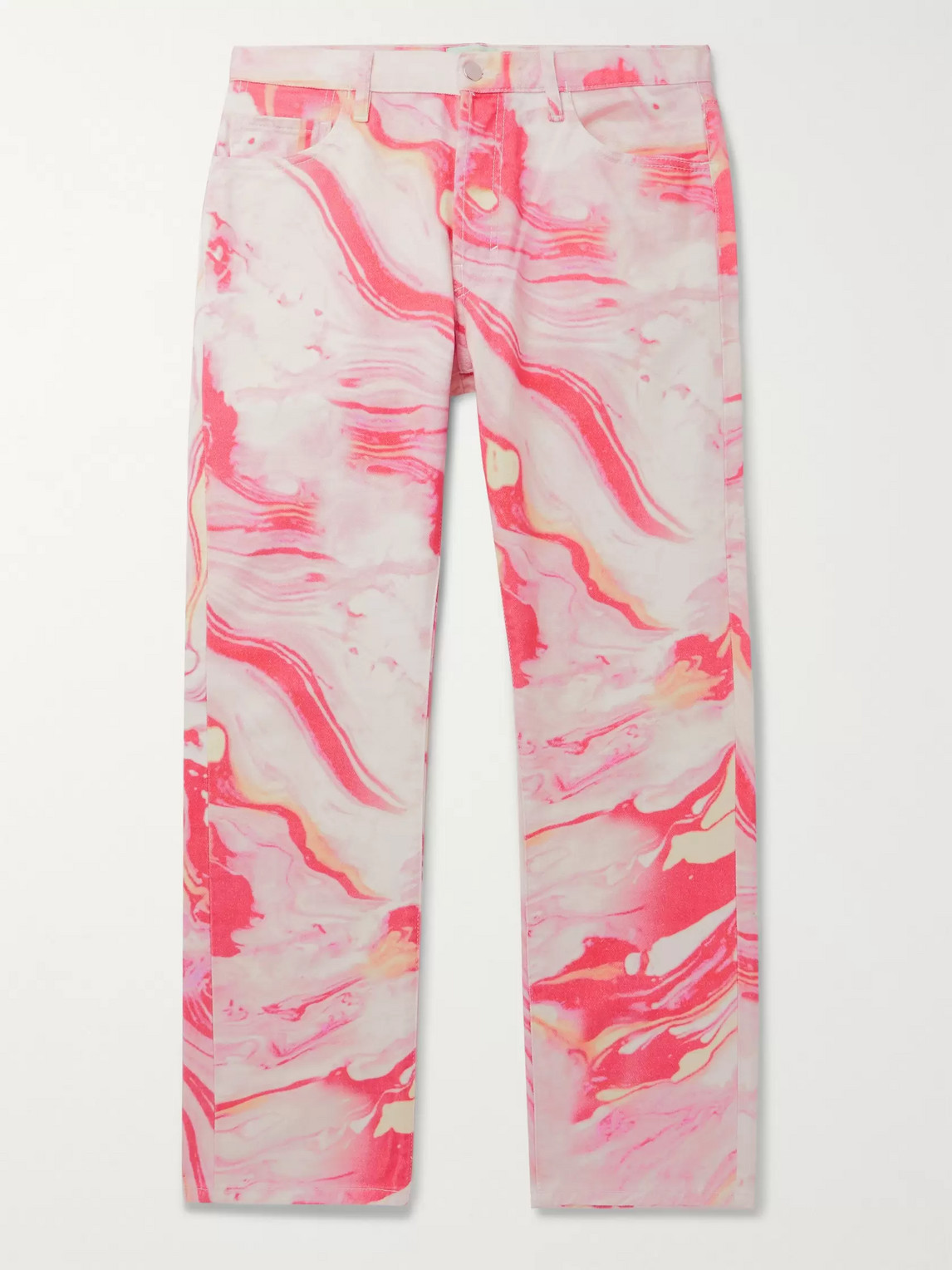 Aries Lilly Marble-print Denim Jeans In Pink