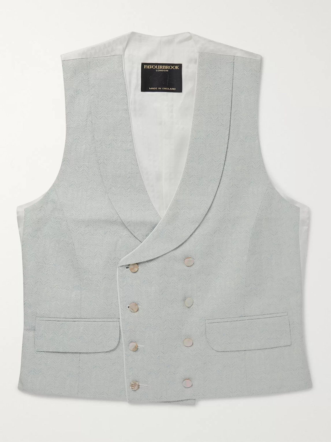 Favourbrook Double-breasted Cotton, Linen And Silk-blend Jacquard Waistcoat In Green