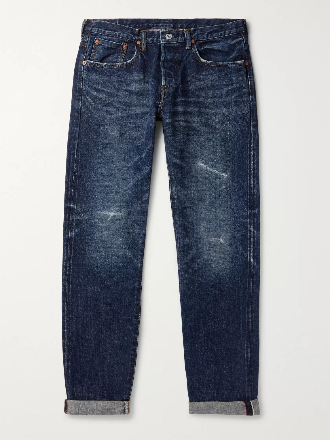 Edwin Slim-fit Distressed Selvedge Denim Jeans In Blue