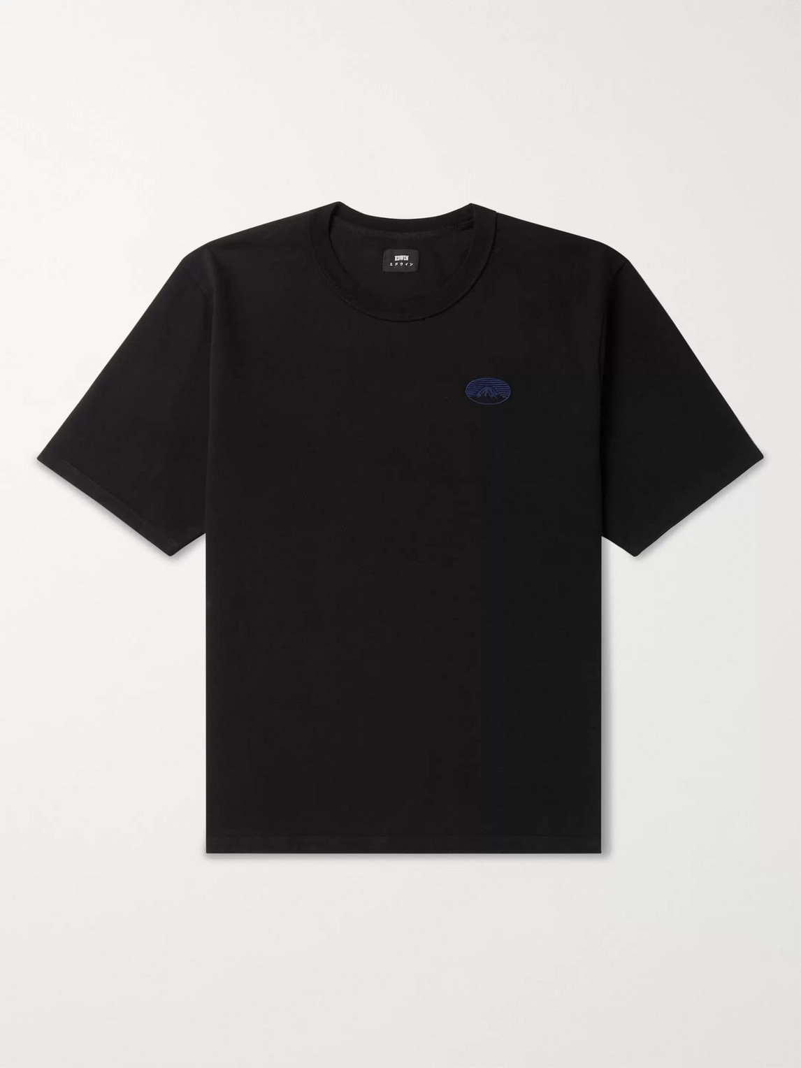 Edwin Embroidered Cotton-jersey T-shirt In Black