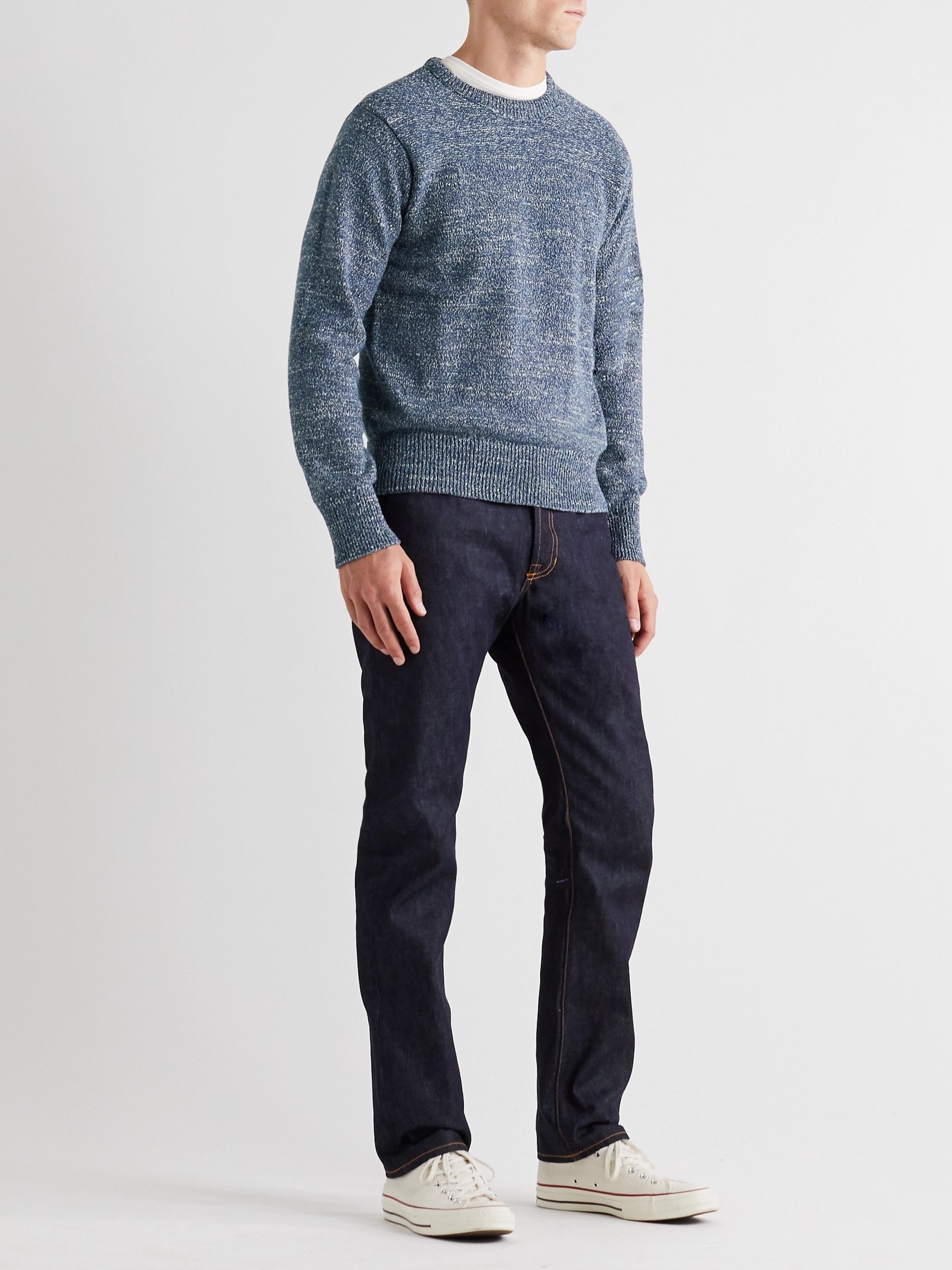 Indigo Slim-Fit Mélange Cotton Sweater 