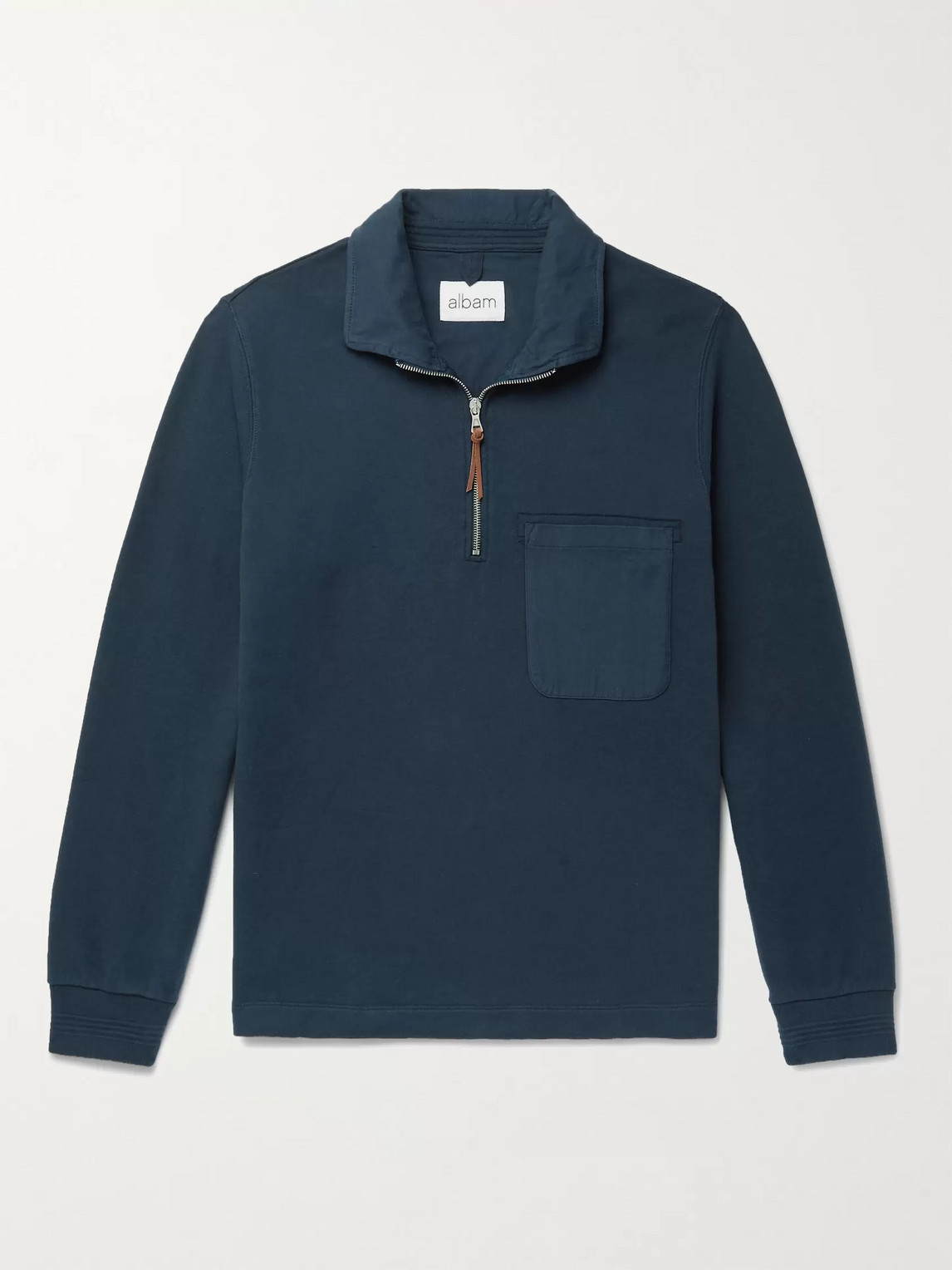 Albam Loopback Cotton-jersey Half-zip Sweatshirt In Blue