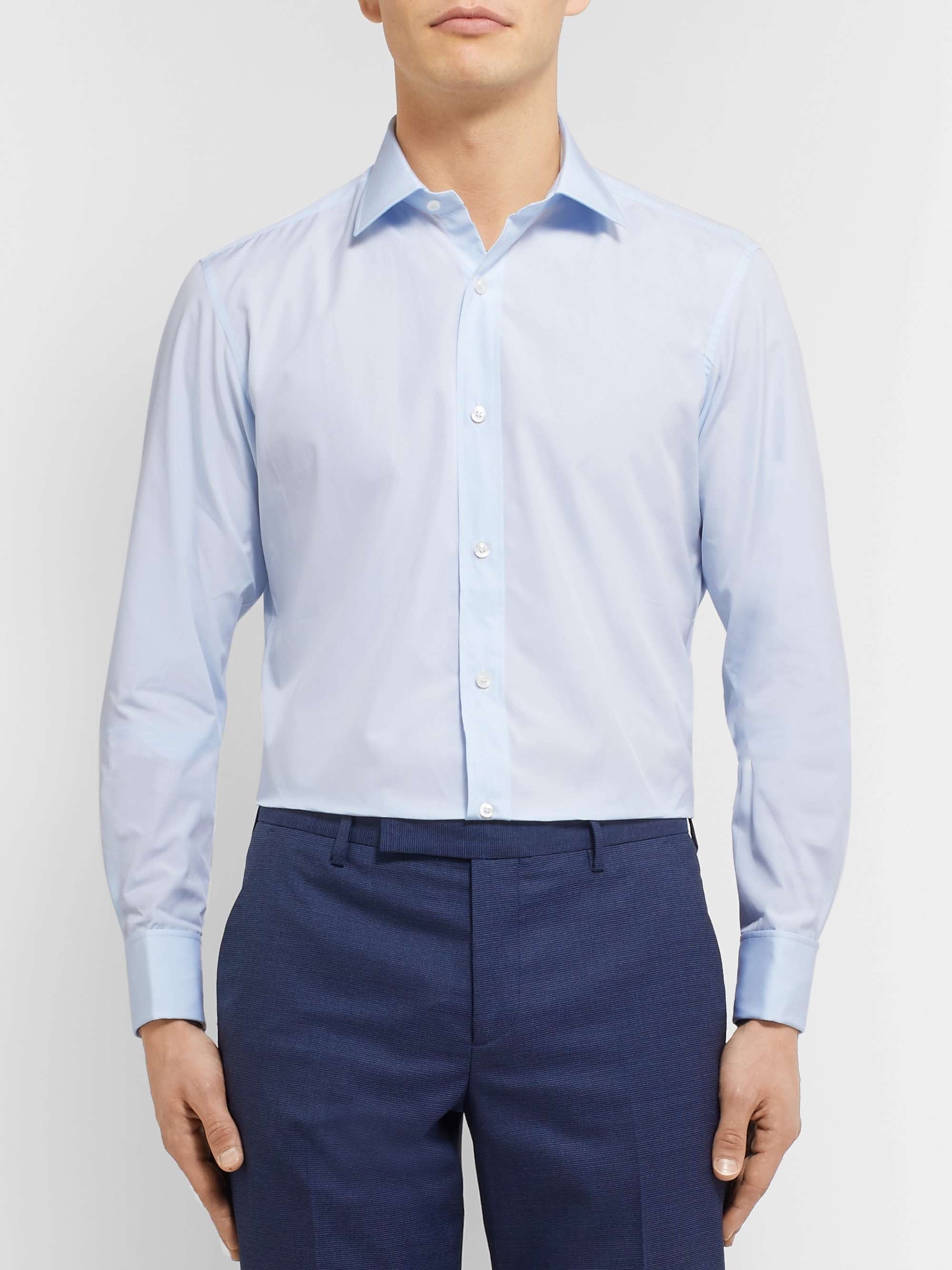 CHARVET Blue Slim-Fit Double Cuff Cotton-Poplin Shirt