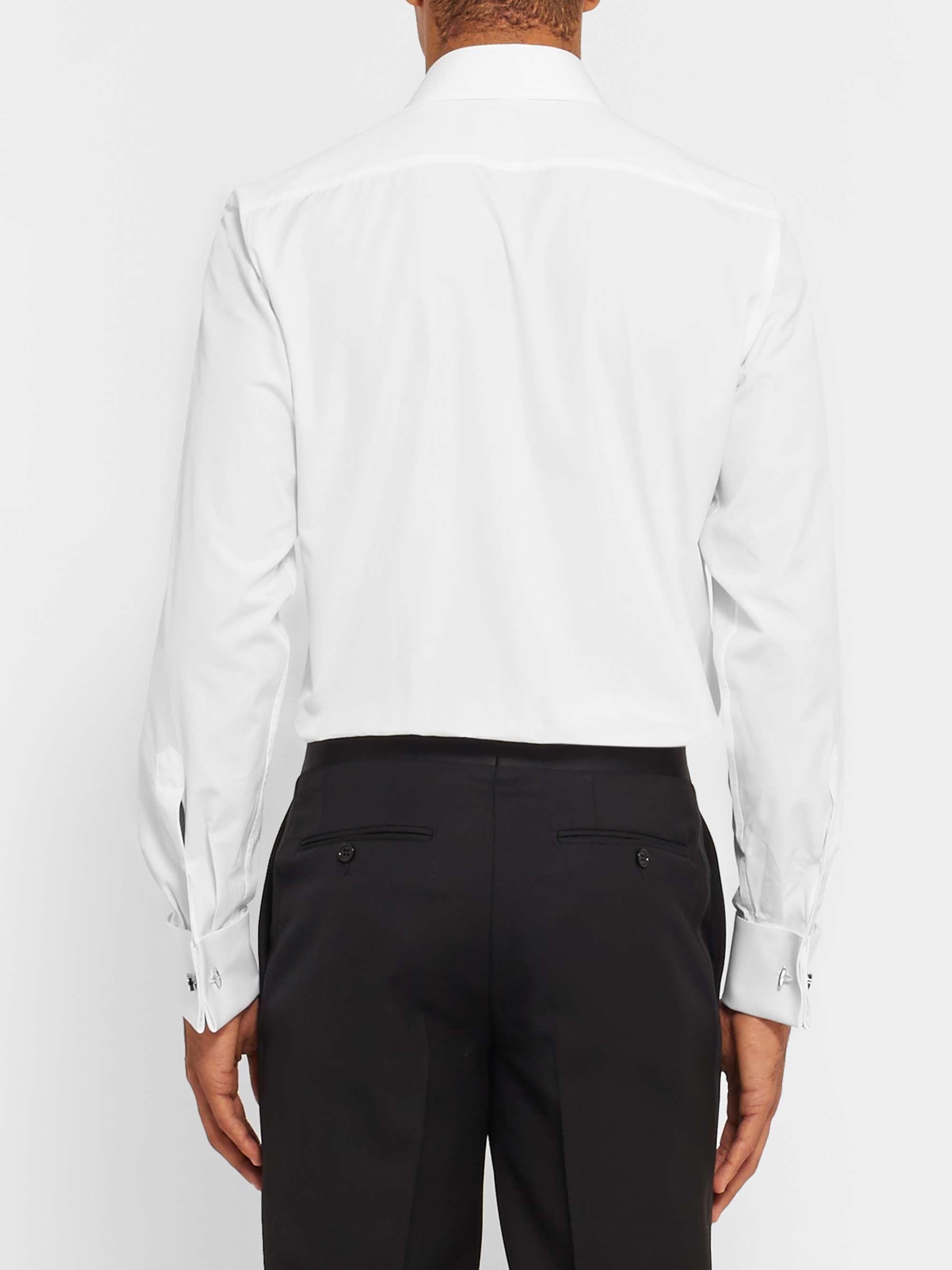 CANALI White Double-Cuff Cotton-Piqué Tuxedo Shirt