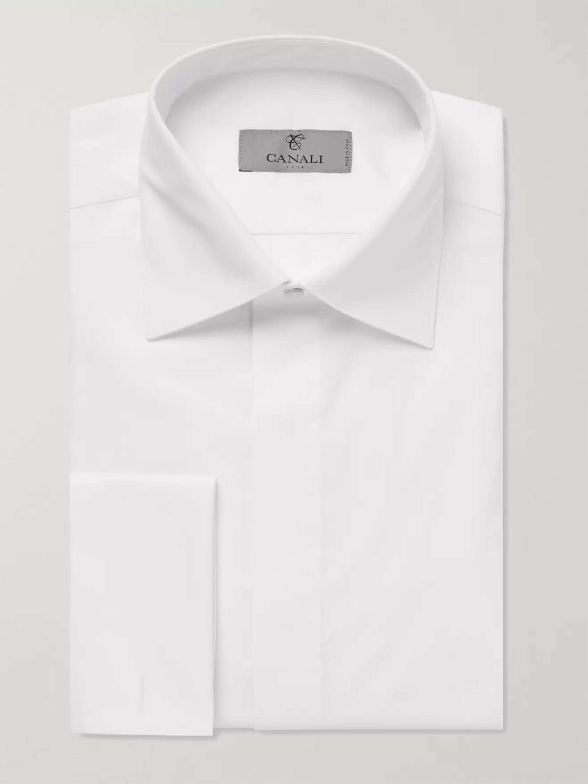 CANALI White Double-Cuff Cotton-Piqué Tuxedo Shirt