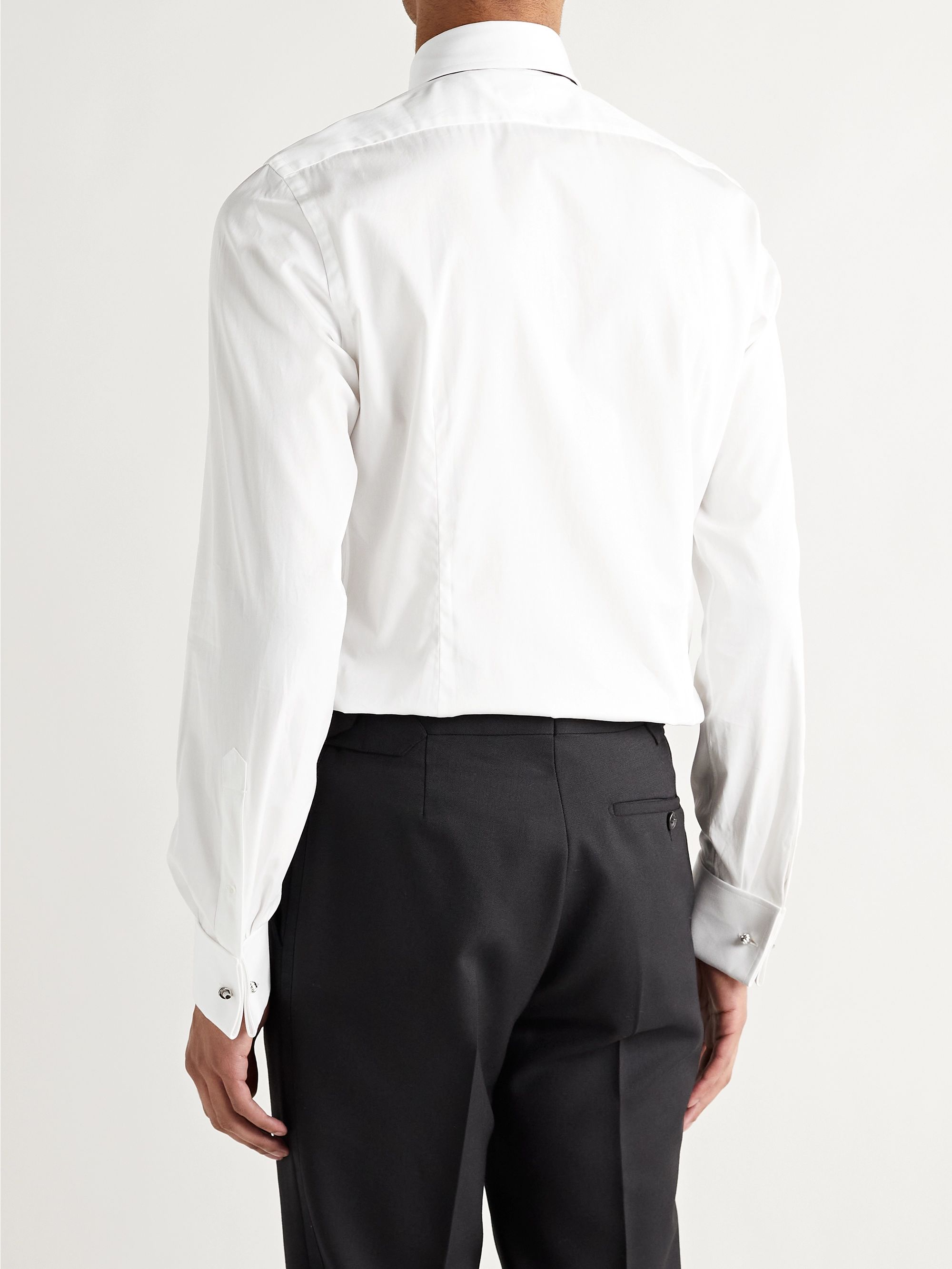 White White Slim-Fit Pinned-Collar Double-Cuff Cotton-Poplin Shirt ...