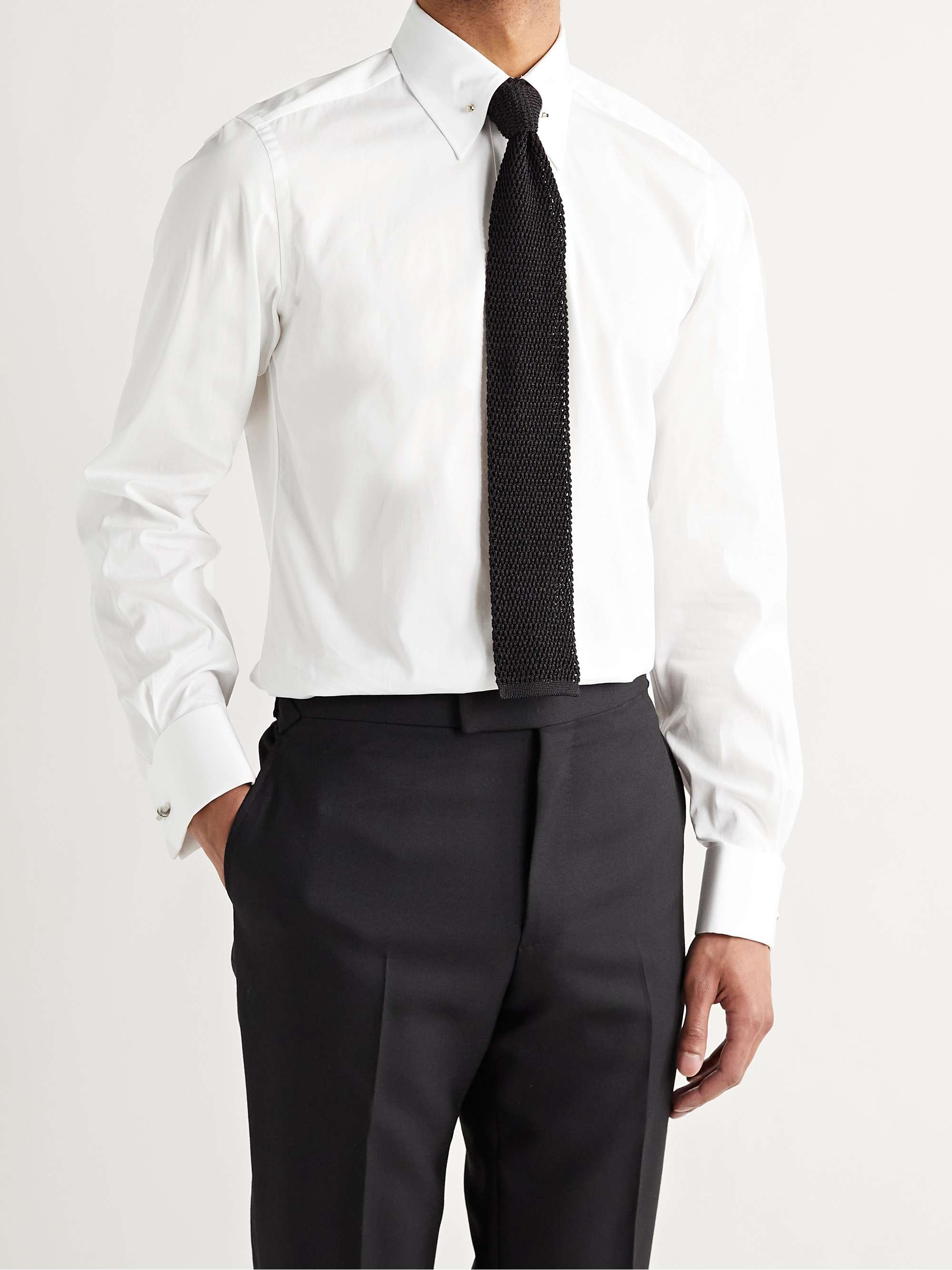 TOM FORD White Slim-Fit Pinned-Collar Double-Cuff Cotton-Poplin Shirt