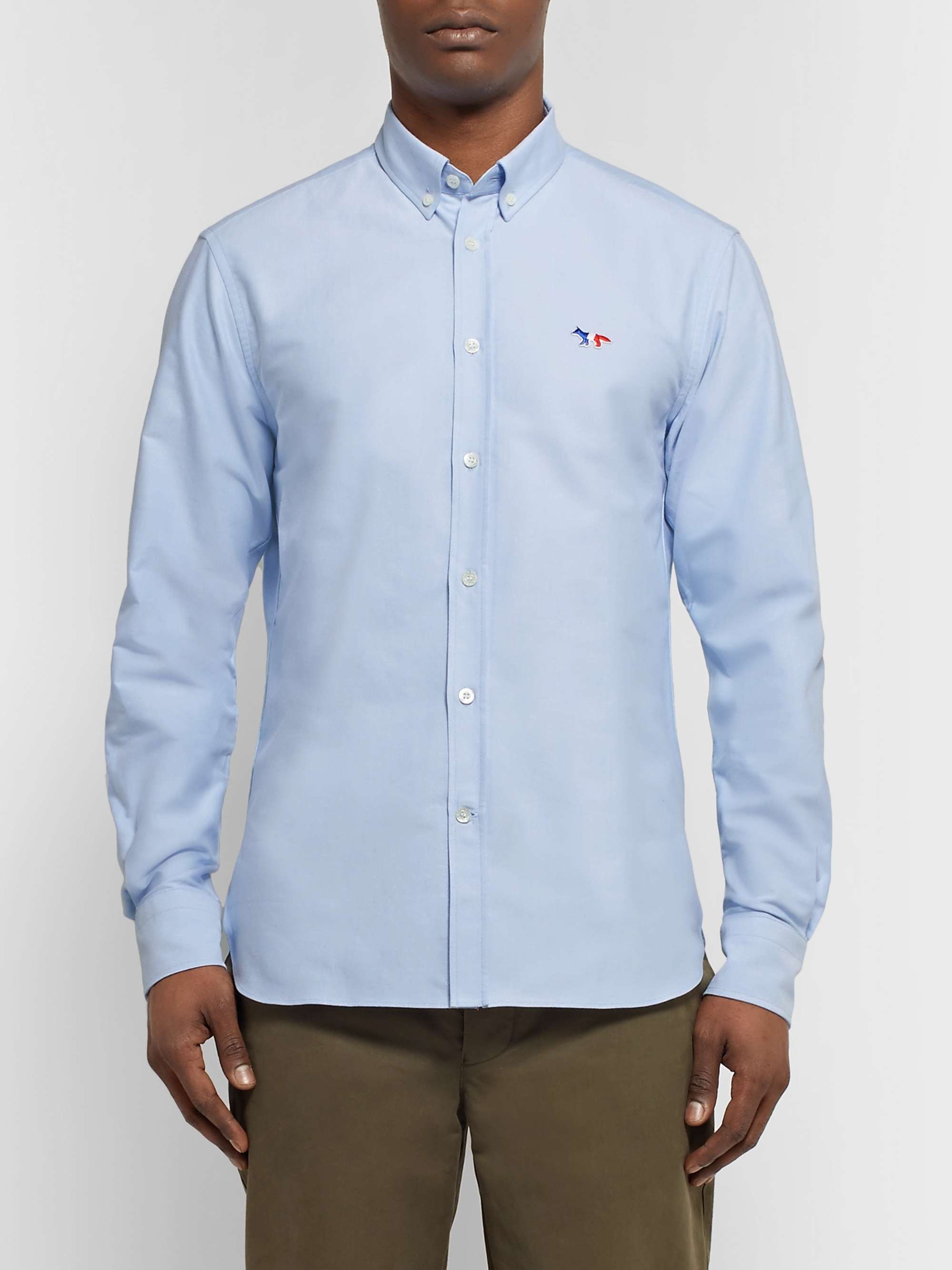 MAISON KITSUNÉ Slim-Fit Button-Down Collar Logo-Appliquéd Cotton Oxford Shirt