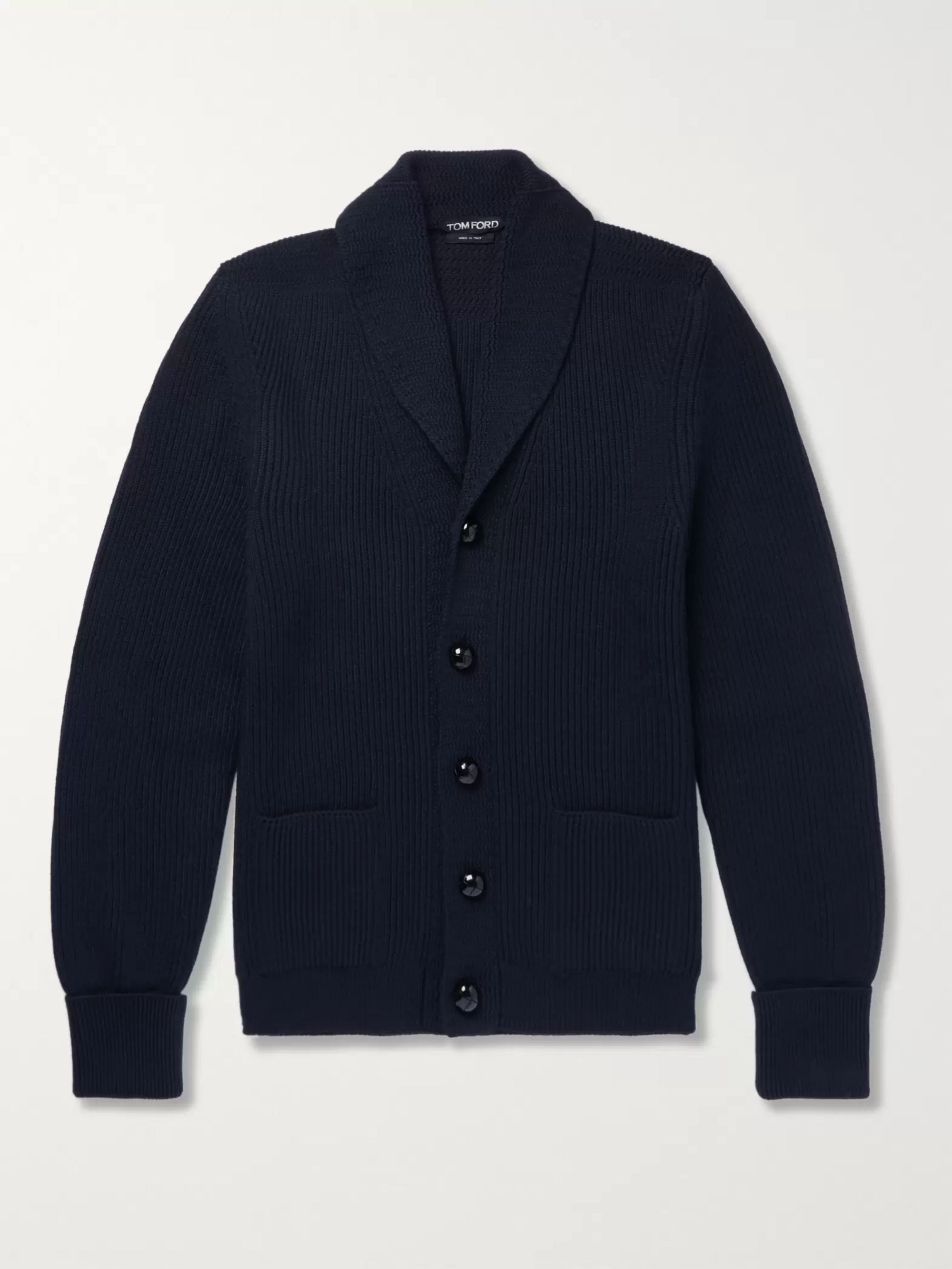 Navy Shawl-Collar Ribbed Wool Cardigan | TOM FORD | MR PORTER